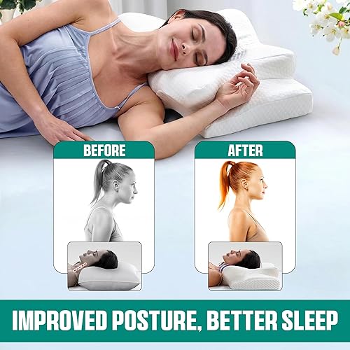 Miniatura 7 de Almohada cervical para el cuello 5X para aliviar el dolor, almohada ergonómica refrescante para dormir, almohadas de espuma viscoelástica de