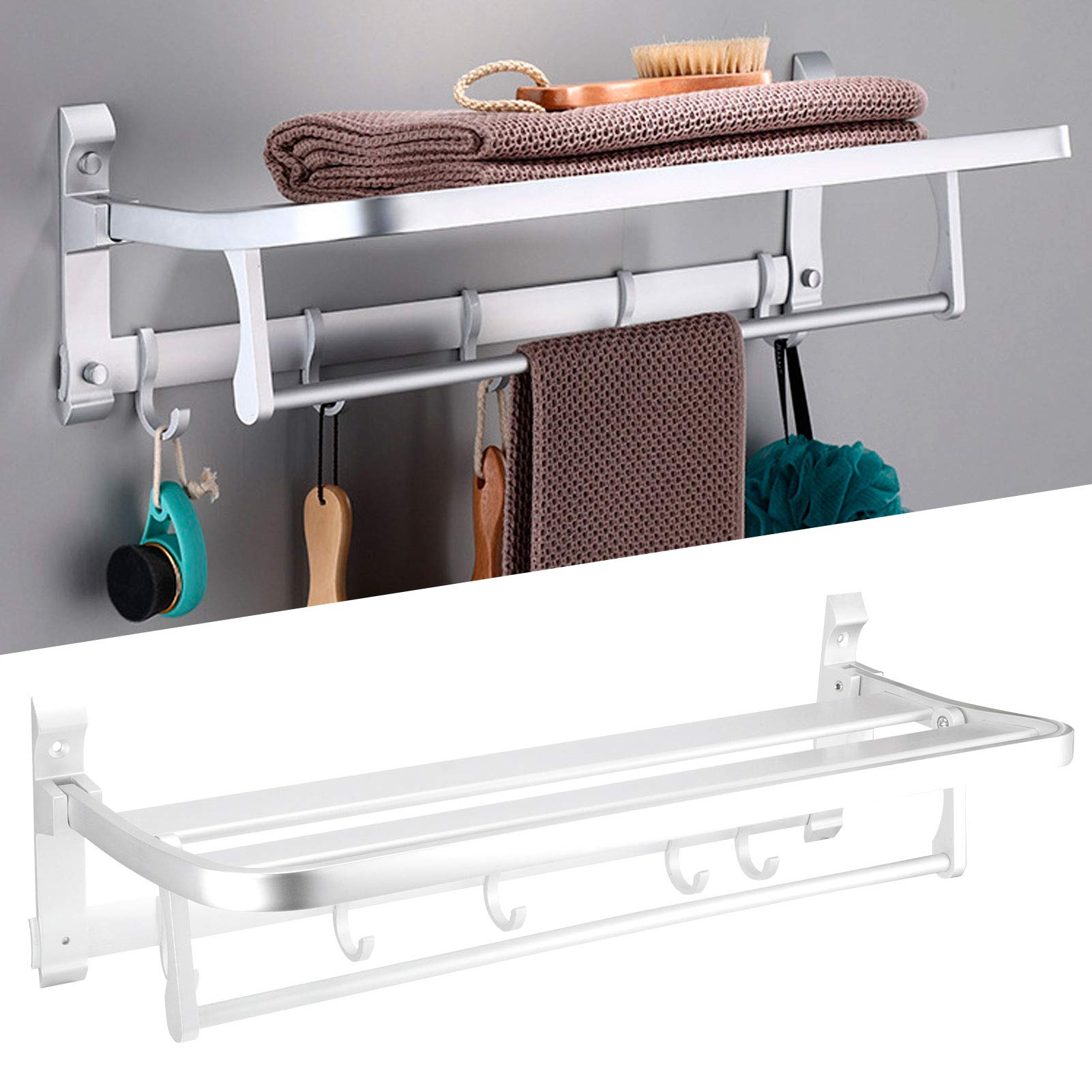 Toallero de Baño, Aluminio Space de 60 Cm, 5 Ganchos, Blanco