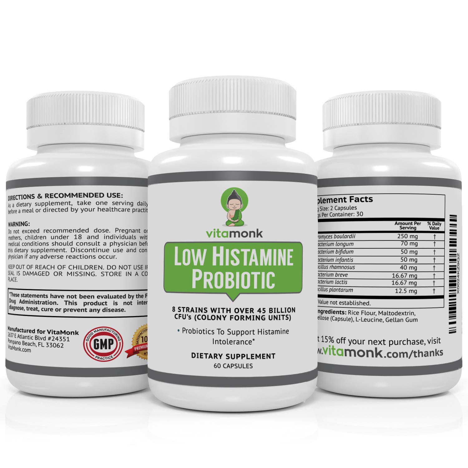 Low Histamine Probiotics by VitaMonk™ Fight Histamine Intolerance and