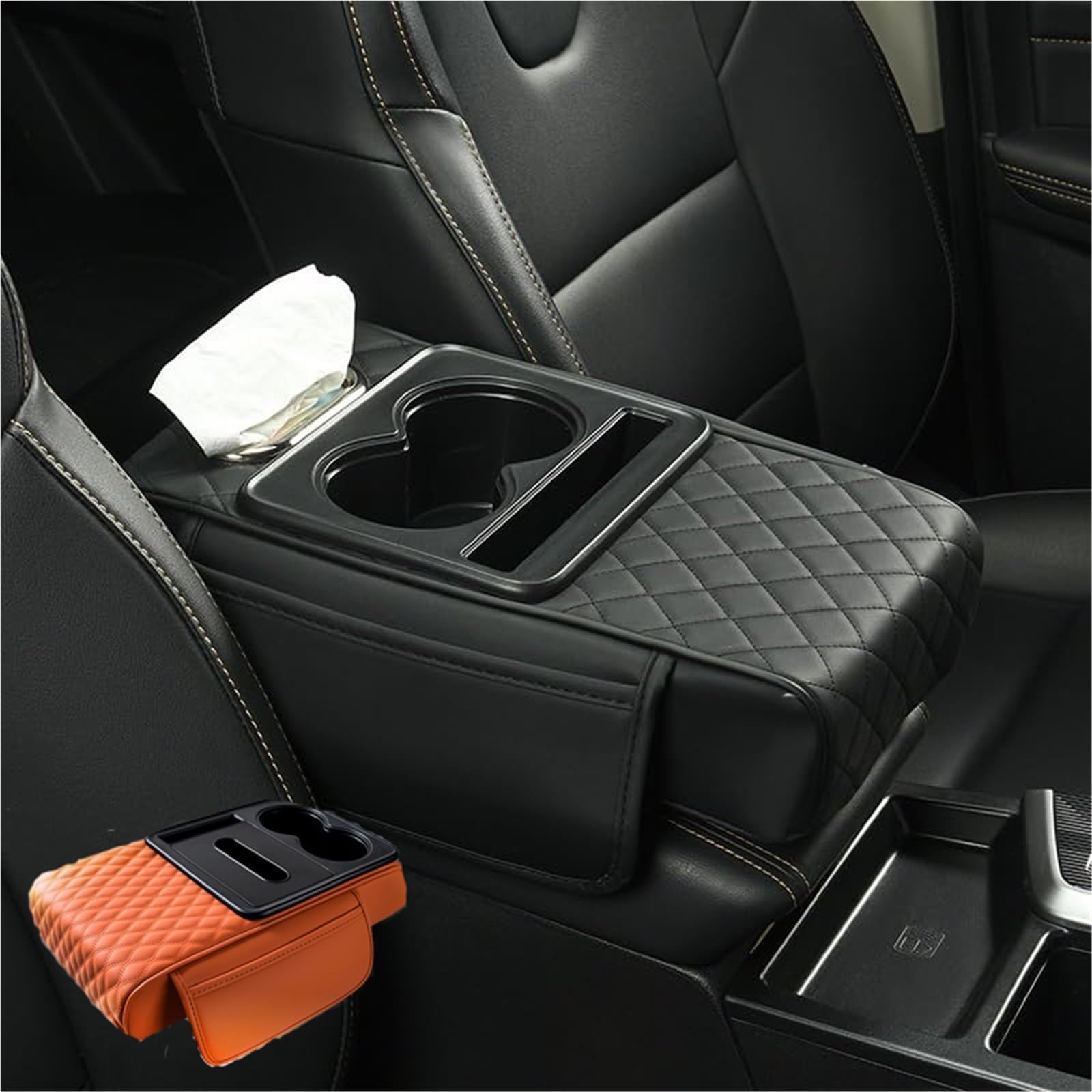 Cuscino rialzato for bracciolo Auto Multifunzionale pressurizzato Integrato, Cuscino for bracciolo 5 in 1 Multifunzionale for Auto, Cuscino rialzato for bracciolo Auto Multifunzionale(Black)