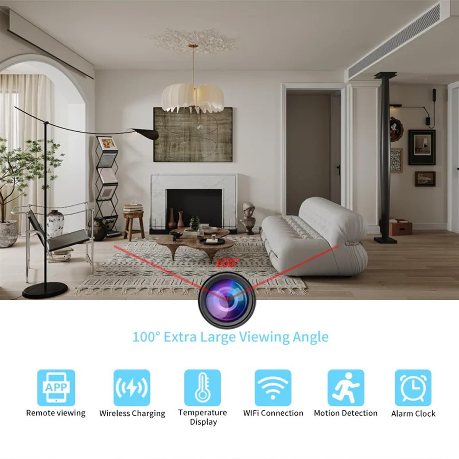 Ukryta kamera WiFi 4K – inteligentny zegar z wykrywaniem ruchu, bezprzewodowym ładowaniem, zdalnym widzeniem, alarmem i wyświetlaczem temperatury – kamera monitorująca niewidoczną
