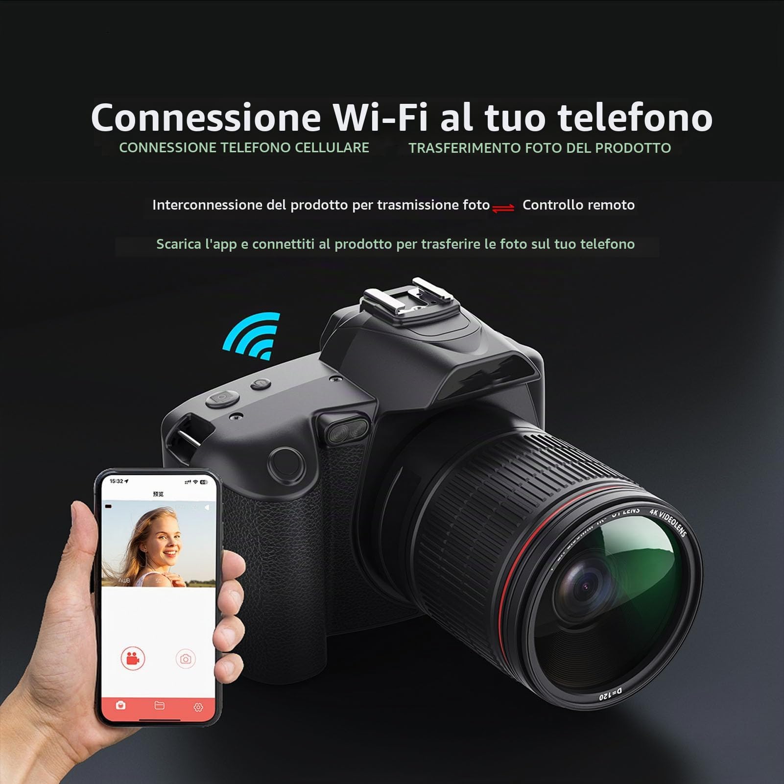 Yunir Fotocamera Digitale, Videocamera 4K 64MP WIFI Full HD con Schermo IPS da 3 Pollici, Zoom Digitale 16X, Visione Notturna, Fotocamera per Antivibrazione, per Foto Video