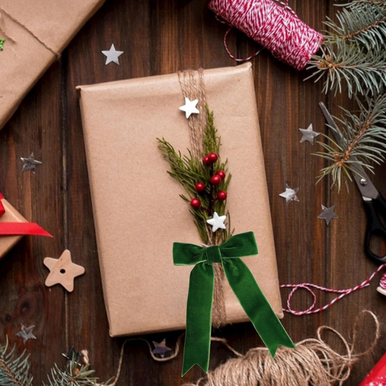 12 Pcs Dark Green Velvet Bows with Twist Tie 3.5 Inch Pre-Tied Vintage Christmas Velvet Ribbon Bows for Treat Bags Gift Wrapping Basket Wedding Baby Shower Brithday Party - Image 7