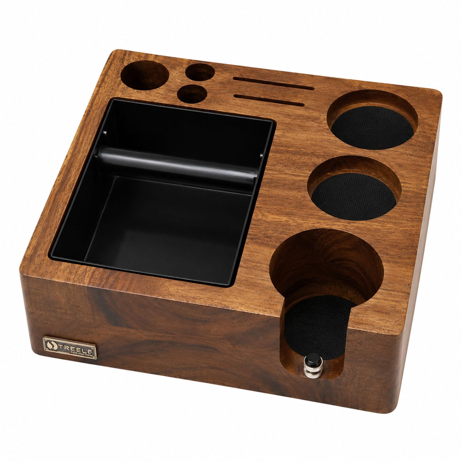 Espresso Tamperstation 58 mm z knock Box, z drewna orzecha włoskiego | Stacja tampingowa do espresso, stacja barista do ubijania z pojemnikiem, do sitka, tampera, rozdzielacza, sitka