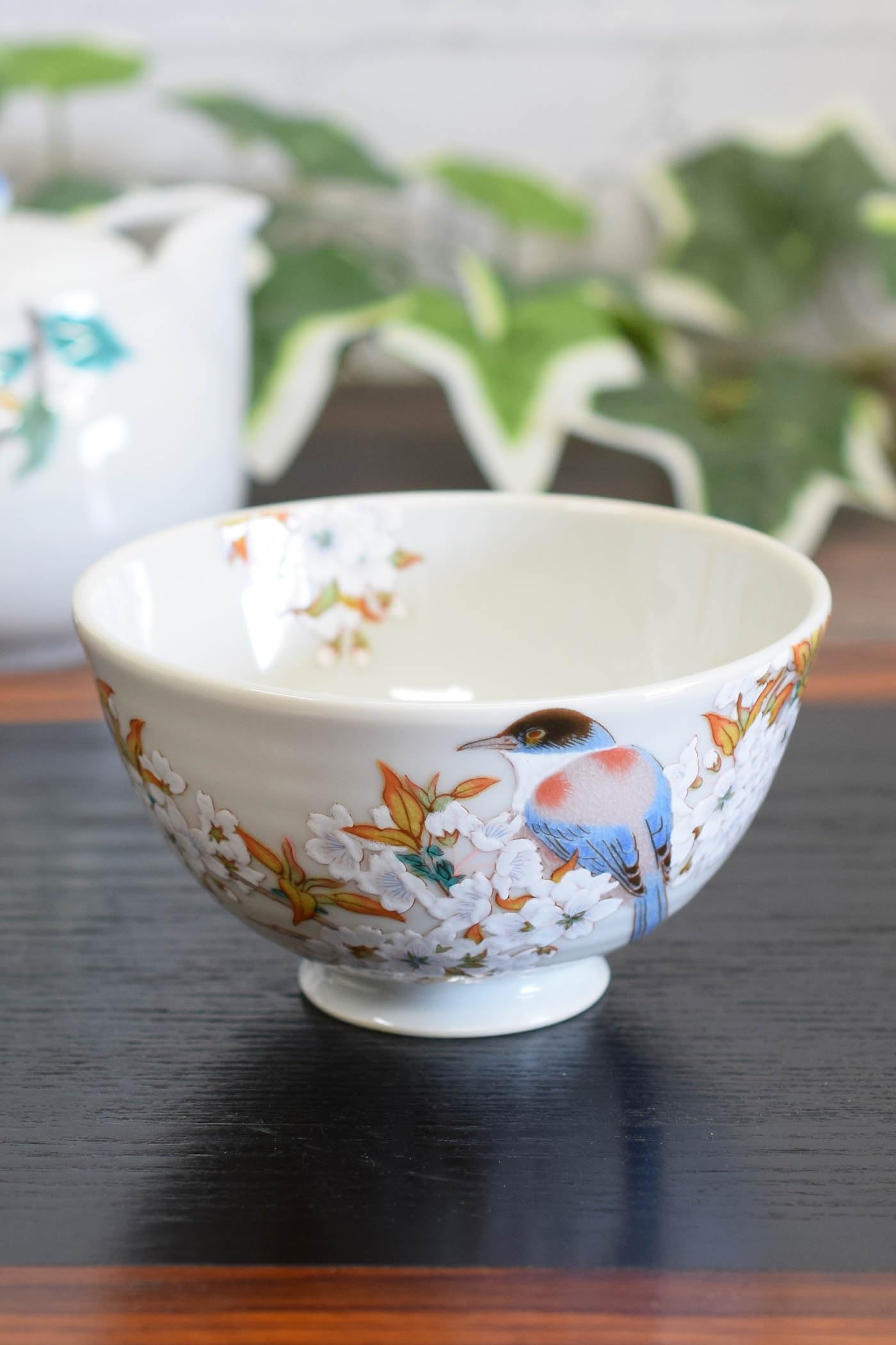 Kutani Ware Rice Bowl Cherry Blossom Birds Ceramic 4.4in Made in Japan