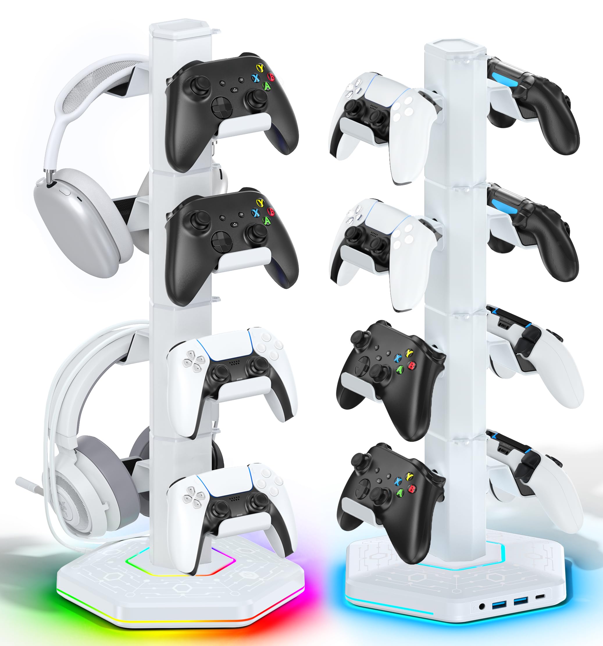 Supporto Per Cuffie Gaming RGB Con Hub USB 2.0 - 2 Porte Di Ricarica E Base Illuminata - 4