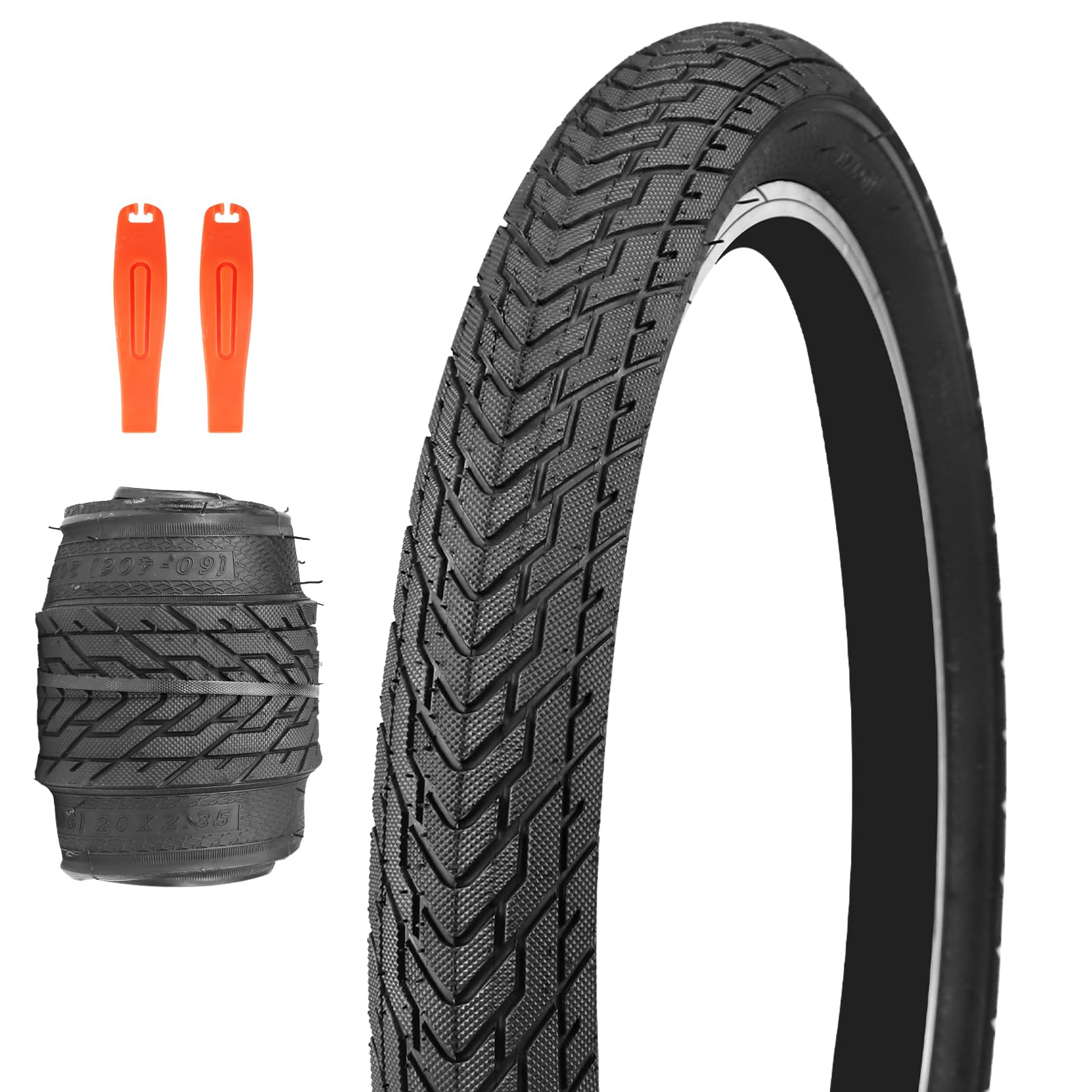 ZUKKA 20 x 2.35 Bike Tire 1/2 Pack 20 inch x 2.35 BMX Bike Tire Folding Replacement Tire for MTB Mountain Bike, BMX Bicycle Commuter Bike (Black, 1 Tire+2 Levers)