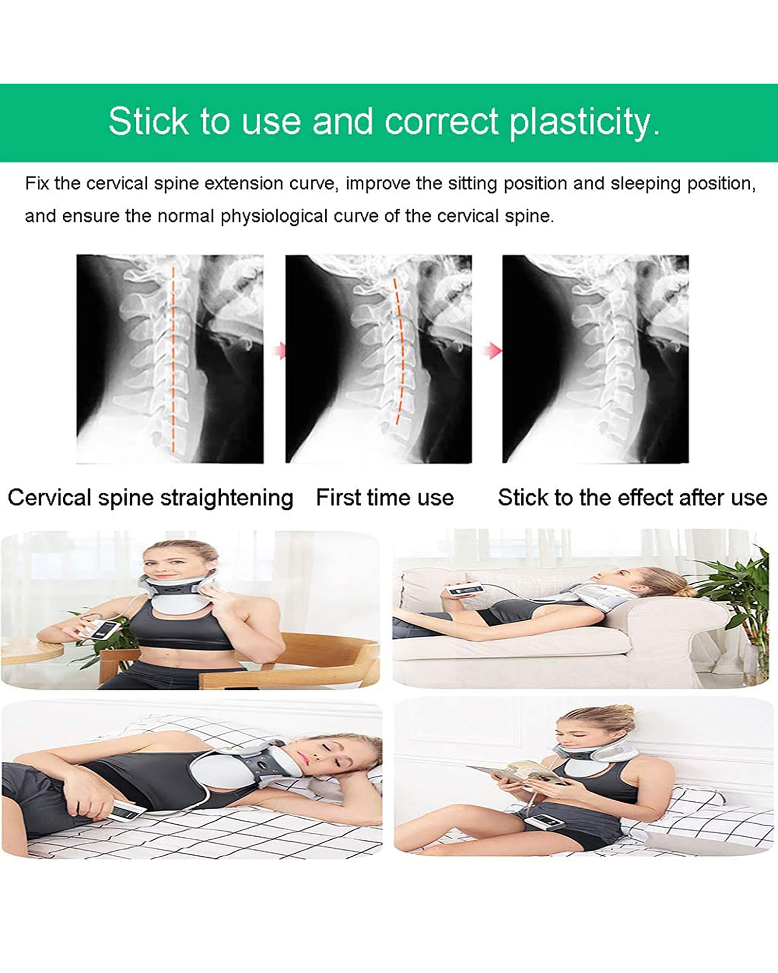 Dispositivo de tracción Cervical portátil Camilla Cervical Inflable automática eléctrica Collar de Cuello Ajustable para aliviar el Dolor de Cuello, 44 cm (44 cm)