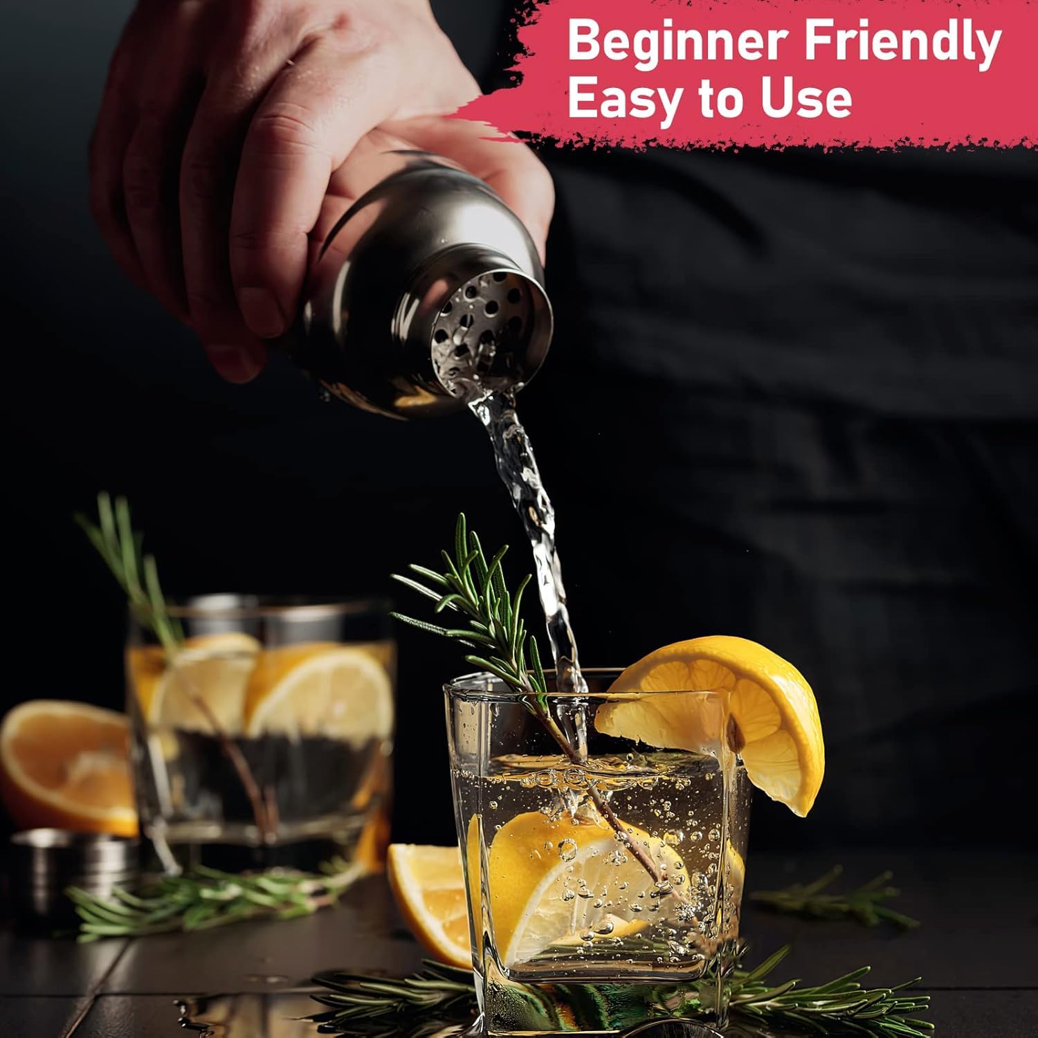 Coctelera de 25 onzas con colador integrado para camarero, mezclador profesional de margaritas de acero inoxidable 18/8 para bebidas mixtas (negro)