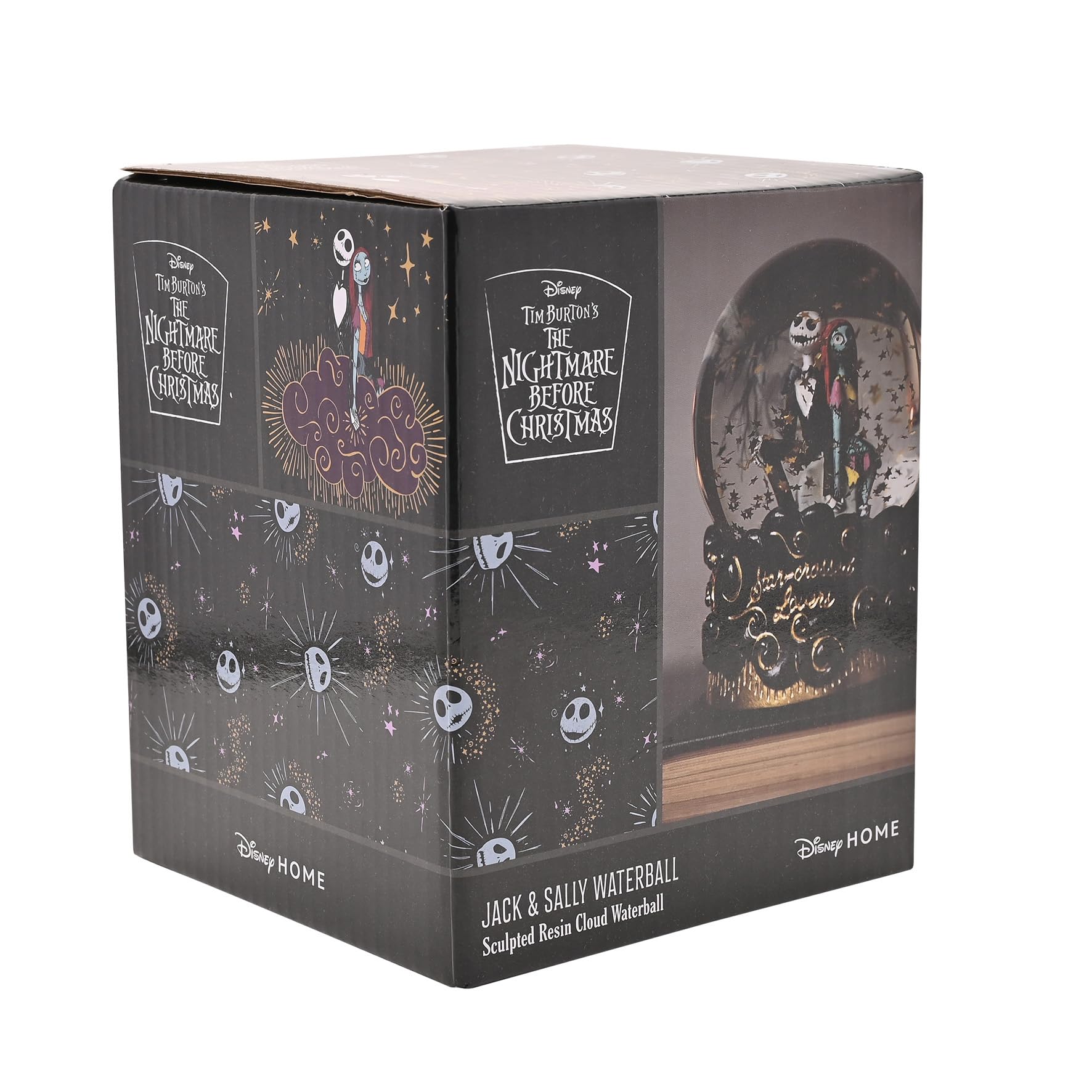 Boule à neige Disney L'Étrange Noël de monsieur Jack Skellington et Sally | Figurines Boule d'eau noire et dorée avec base gothique – Cadeau de collection pour les fans