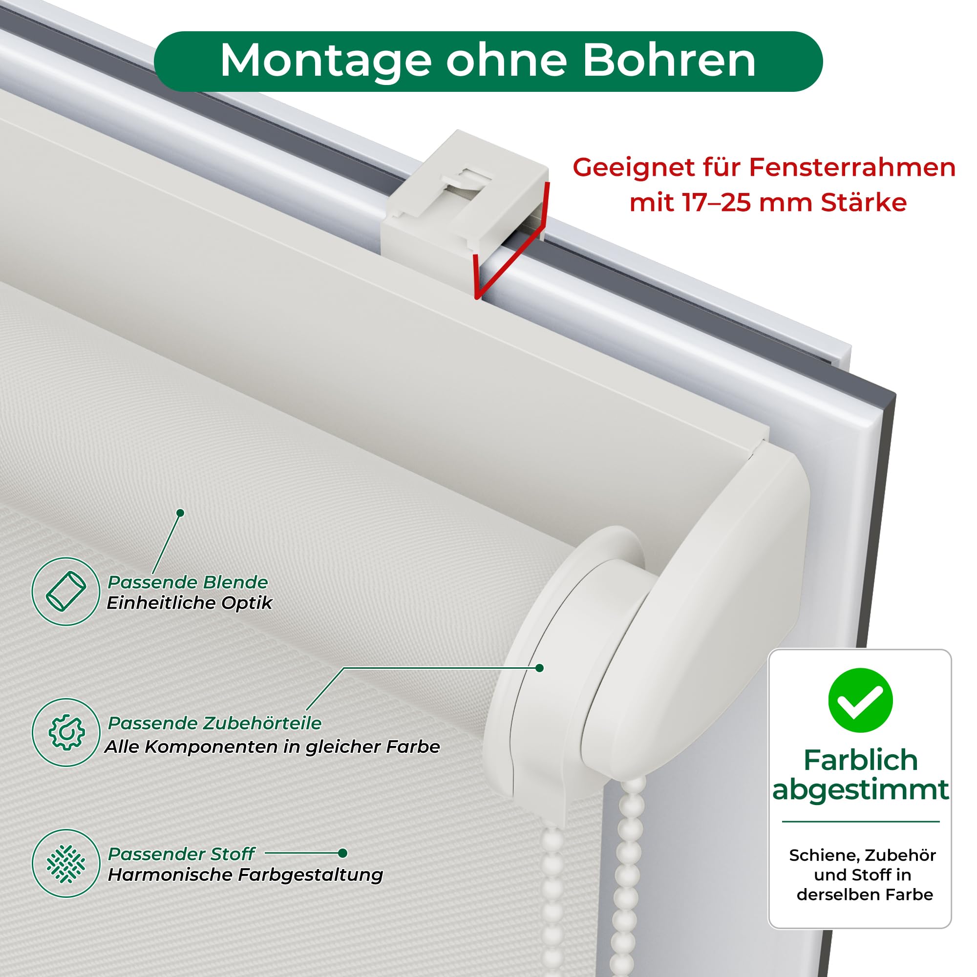 Allesin Verdunklungsrollo ohne Bohren, Hellgrau B115 x H200cm (Stoffbreite 115 cm), Thermorollo Klemmrollo, 100% Verdunkelung, Wärmeschutz, UV-Schutz, Sichtschutz für Fenster und Balkontür