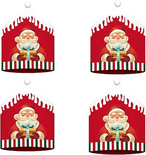Vista 4 de Juego de 4 fundas para respaldo de silla de Navidad, fundas para sillas de comedor, decoración de Navidad, para restaurante, hotel, hogar, cocina