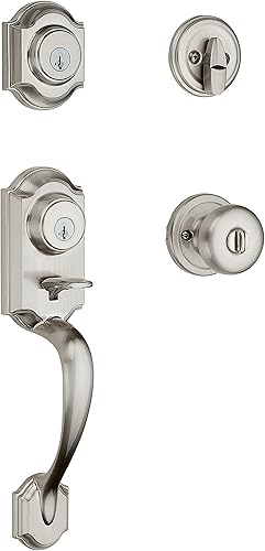 Kwikset SmartKey Montara Juego de manijas de un cilindro con picaporte Juno en latón pulido, 95530-018