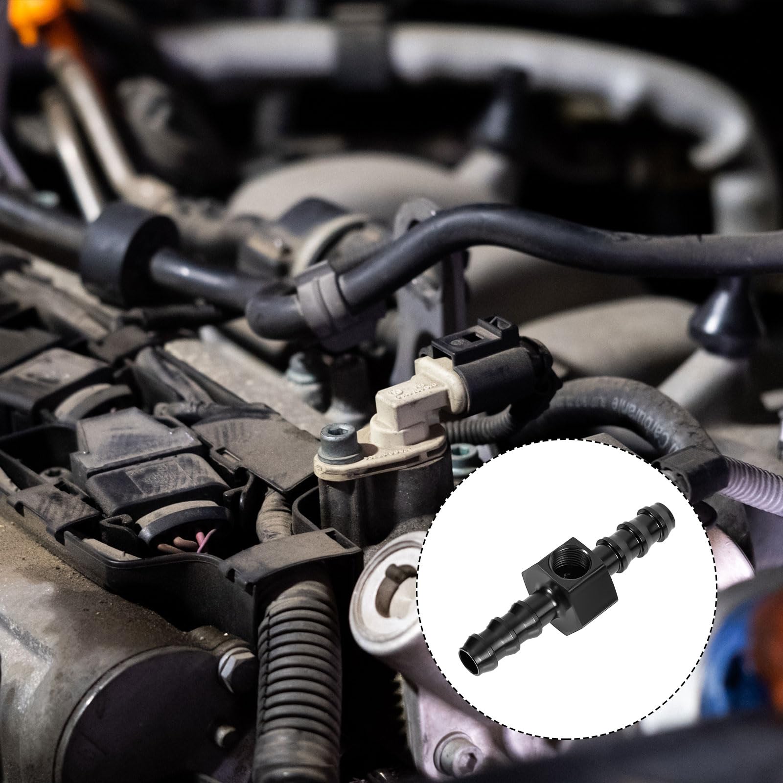 Adattatore Raccordo Manometro Pressione Carburante 5/16 Barb, Connettori Manometro Pressione Carburante Linea Alluminio Alta Qualità Adattatore per Manometro Pressione Carburante 5/16(Nero)