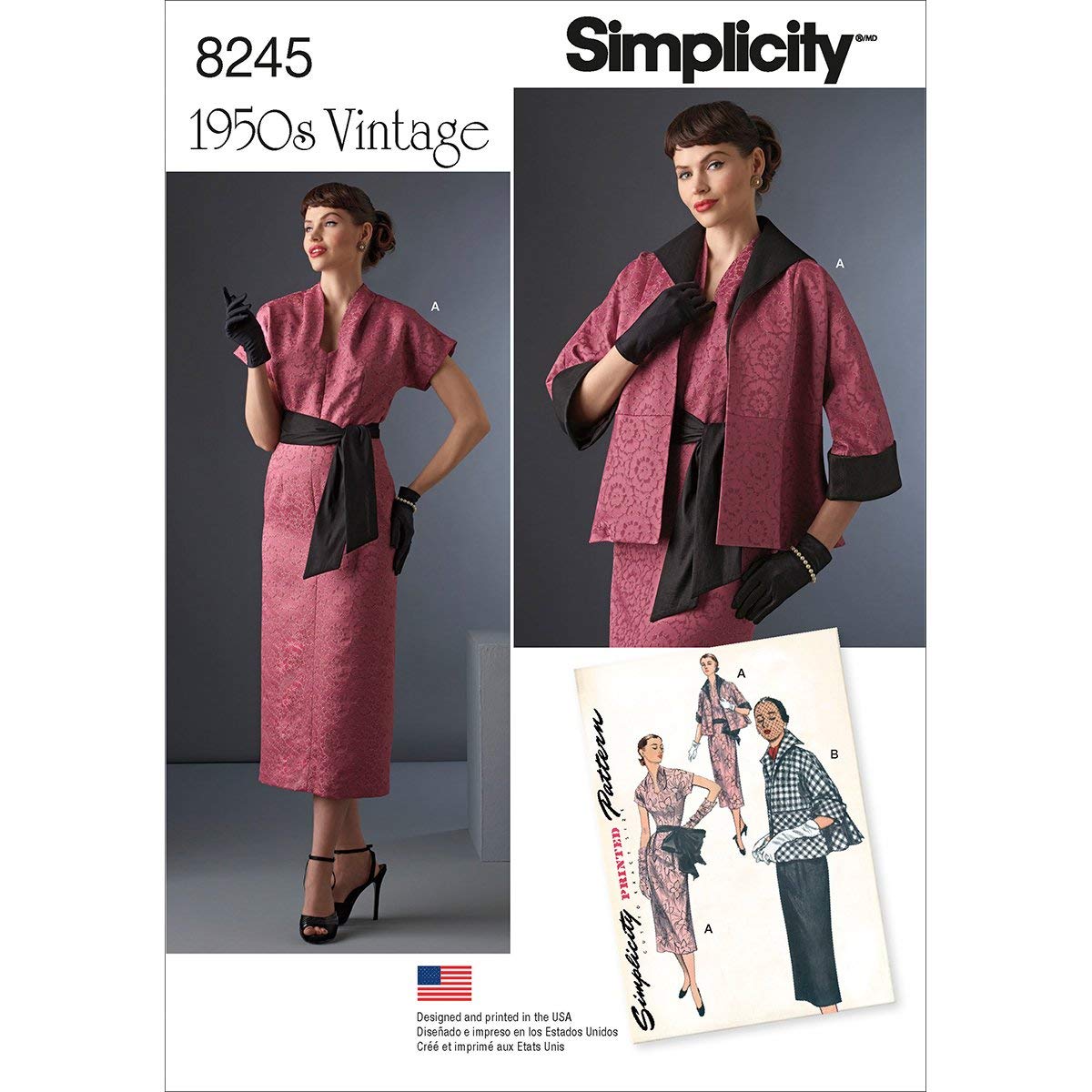 Simplicity 8245 robe vintage 1950 patron de couture chic avec veste