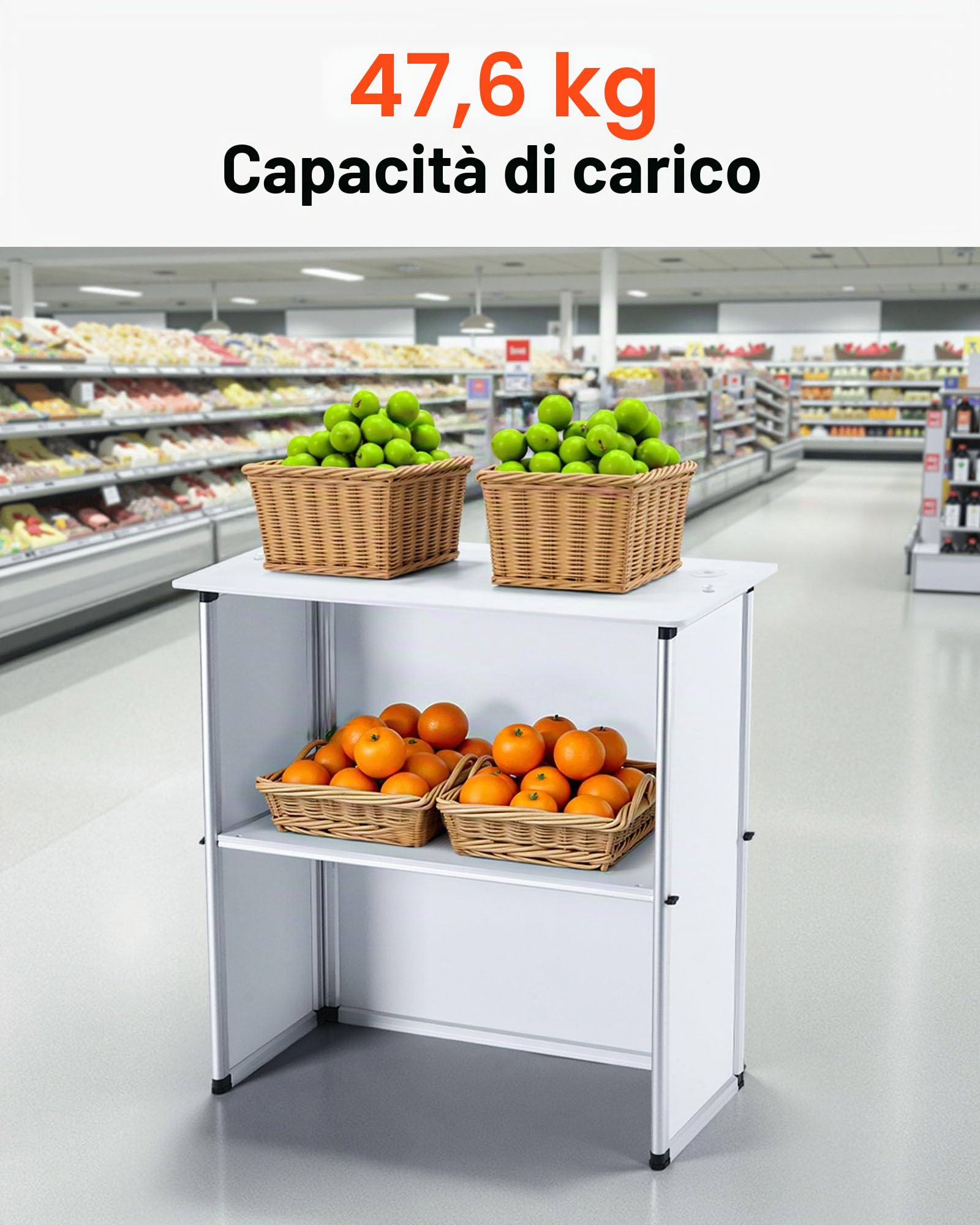 VEVOR Bancone Fieristico Portatile, 785 x 380 x 1815mm Stand Fieristico Bancone Espositivo, Tavolo da Bar Pieghevole Promozionale per Vendita al Dettaglio
