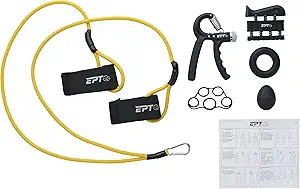 Baseball Training Equipment| Resistance Arm Bands + Forearm Grip Adjustable+ Hand Griper+ Finger Stretcher+ Grip Ring+ Stress Grip Ball+ Carrying Bag+ Instructions| (9 Items)