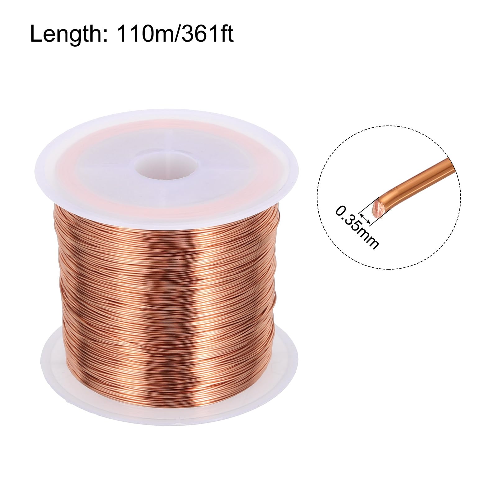 sourcing map Bobine de fil magnétique de 0,35 mm, 110 m, fil de cuivre émaillé, bobine de fil d'enroulement magnétique 100 g 155C pour transformateurs, inducteurs