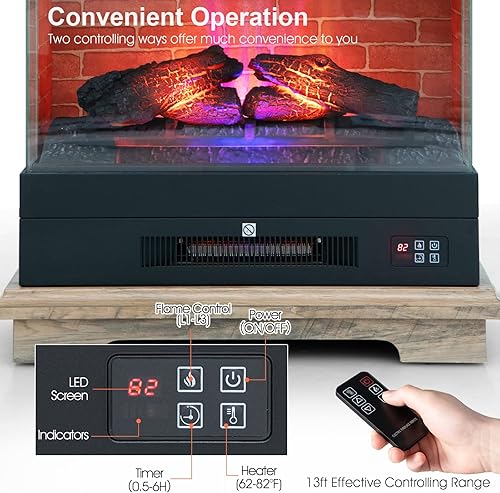 Miniatura 4 de Tangkula Chimenea independiente de 27 pulgadas, calentador eléctrico de chimenea de 1400 W con llama vívida de 3 niveles y control de termostato,