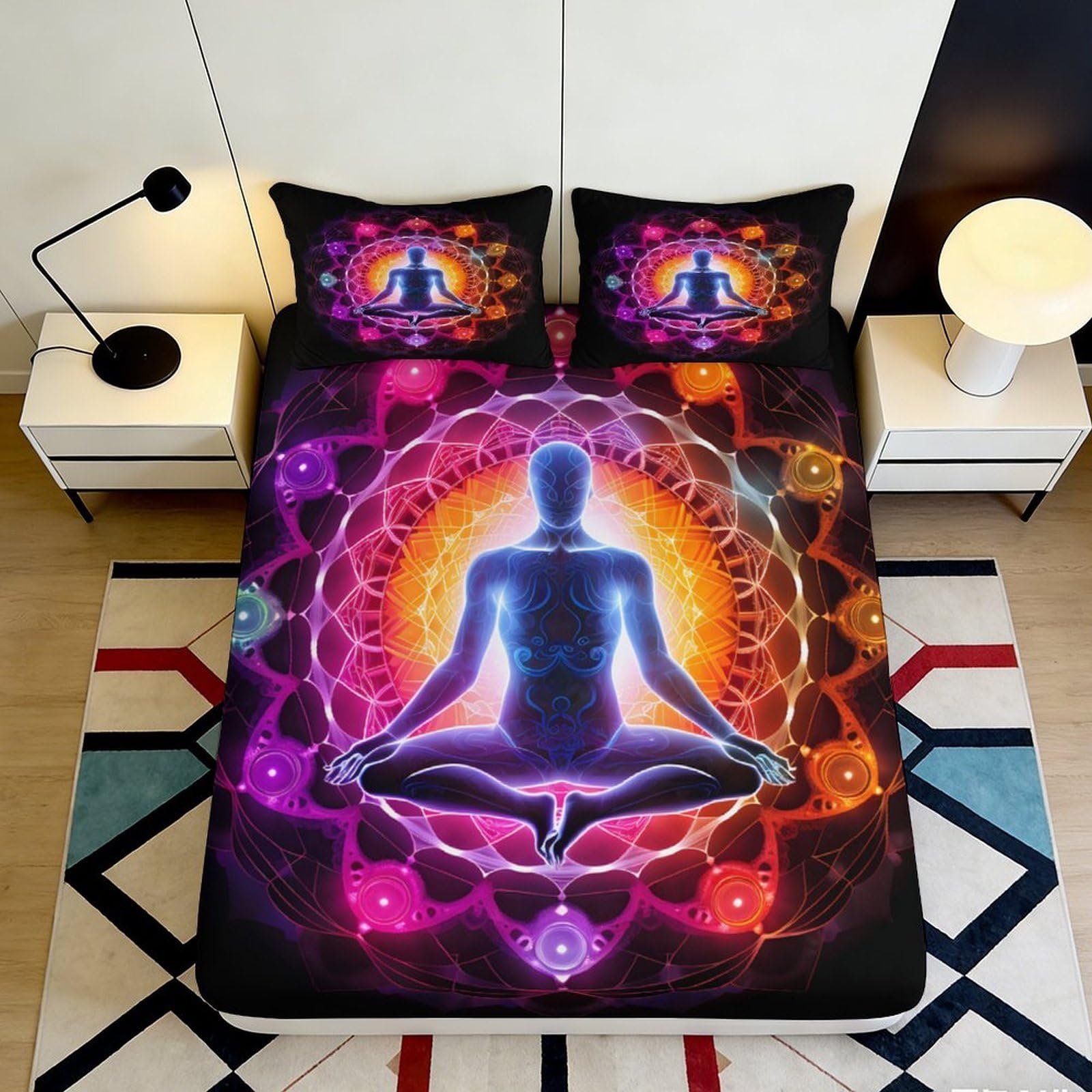 Dhbaneiok Style-3 3D Printed Chakra Meditation Fitted Sheet Microfiber Vibrant Yoga Mandala Bed Cover For Bedroom Dorm Decor 90X200x25cm