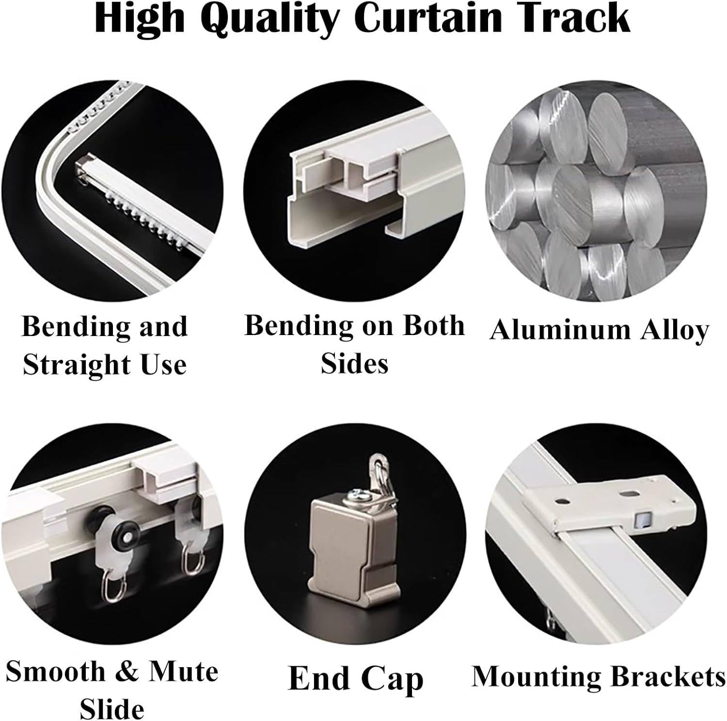 Double rideau Track Rail incurvé pour la baie vitrée, système de piste de rideaux flexible à pliage, piste de rideau en alliage en aluminium et accessoires, support de plafond