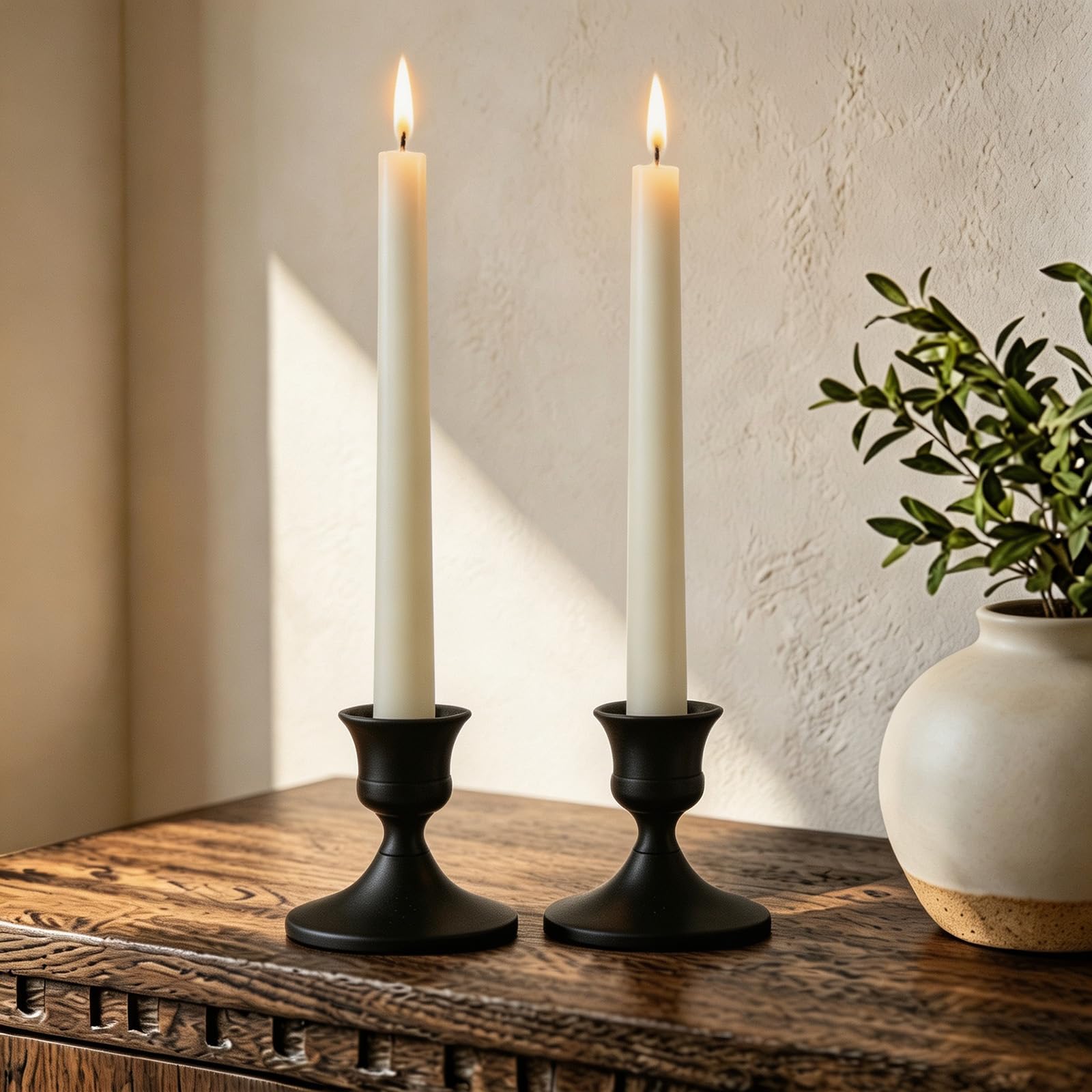 AUMAYCO Set of 2 Black Candle Holders, Vintage Gold Candle Sticks Holder, Elegant Candlestick Holders for Table Centerpieces Wedding, Dining Table, Home Decor — image 1