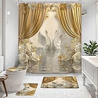 Vista 8 de Juego de cortina de ducha de 4 piezas, diseño de Acción de Gracias de otoño, calabaza, camión, cortina de baño con tapete antideslizante, cubierta