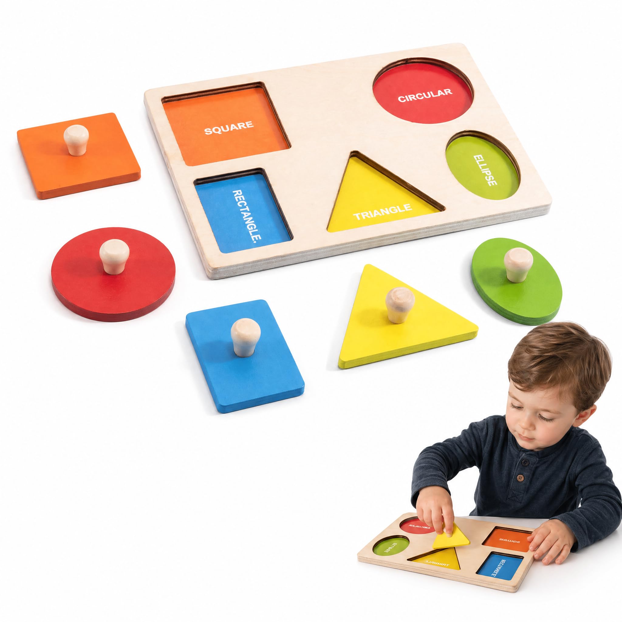 Montessori Toys for 1 2 3 Year Old Wooden Shape Peg Puzzle Baby Puzzle Shape Sorter Educational Toys for 1 Year Old Toddler Puzzles Ages 1-3 Boy Girl Gift