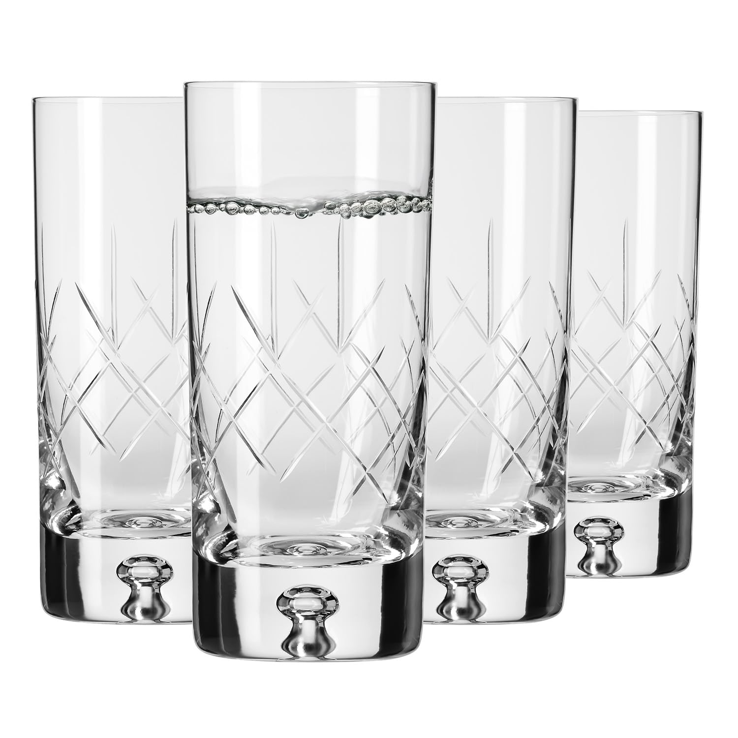 Krosno Transparent Water Glasses Set Of 4-300 Ml Handcrafted Cut Design -Crystal Drinking Tumblers For Juice And Cocktails - Saga Collection