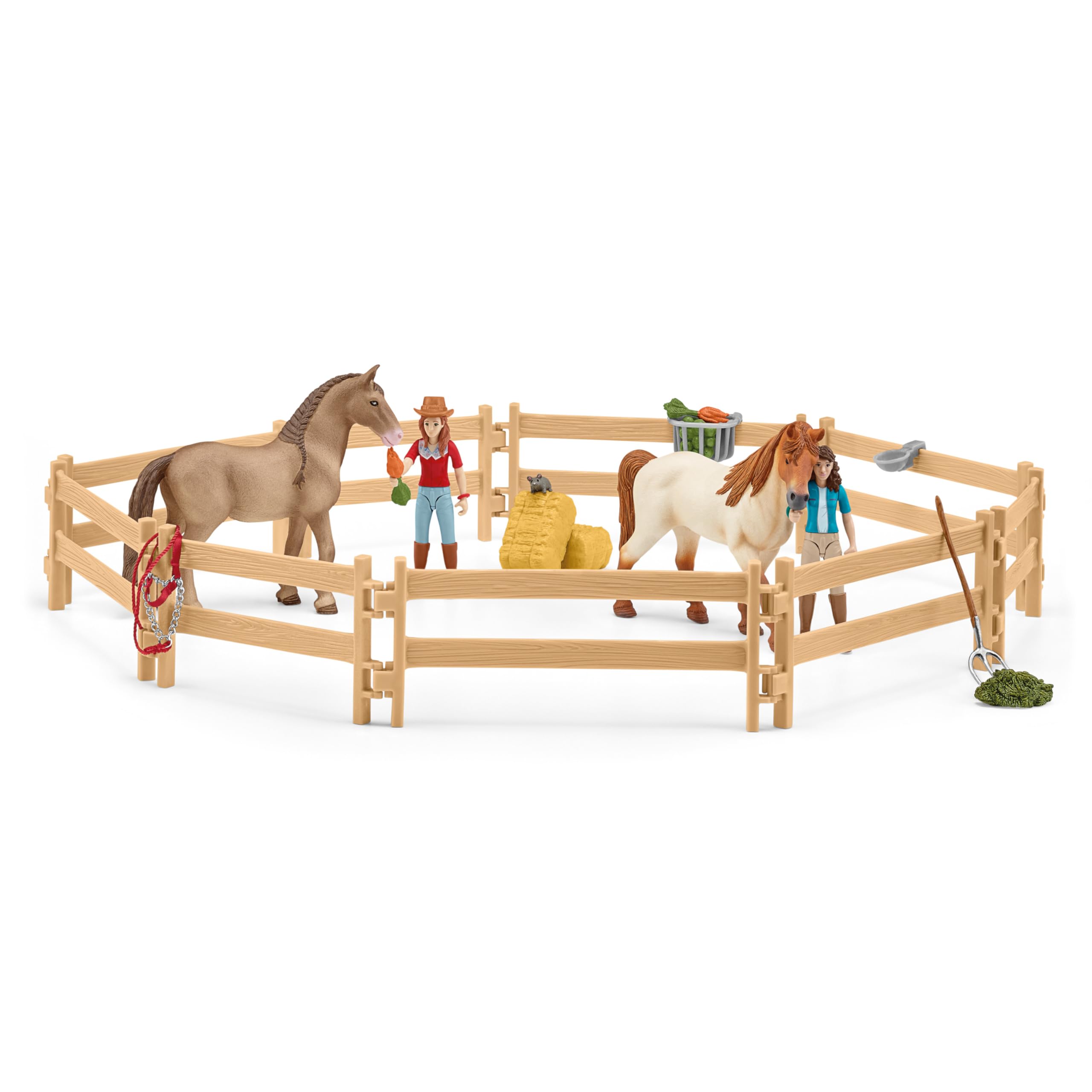 schleich HORSE CLUB | Reiterhof 42567 | Pferdestall mit Hannah, Lisa, 3 Pferden, Pferdeboxen und viel Zubehör | Geschenk für Mädchen & Jungen | Kinder Pferde Spielzeug ab 5 Jahren | Set aus 115 Teilen