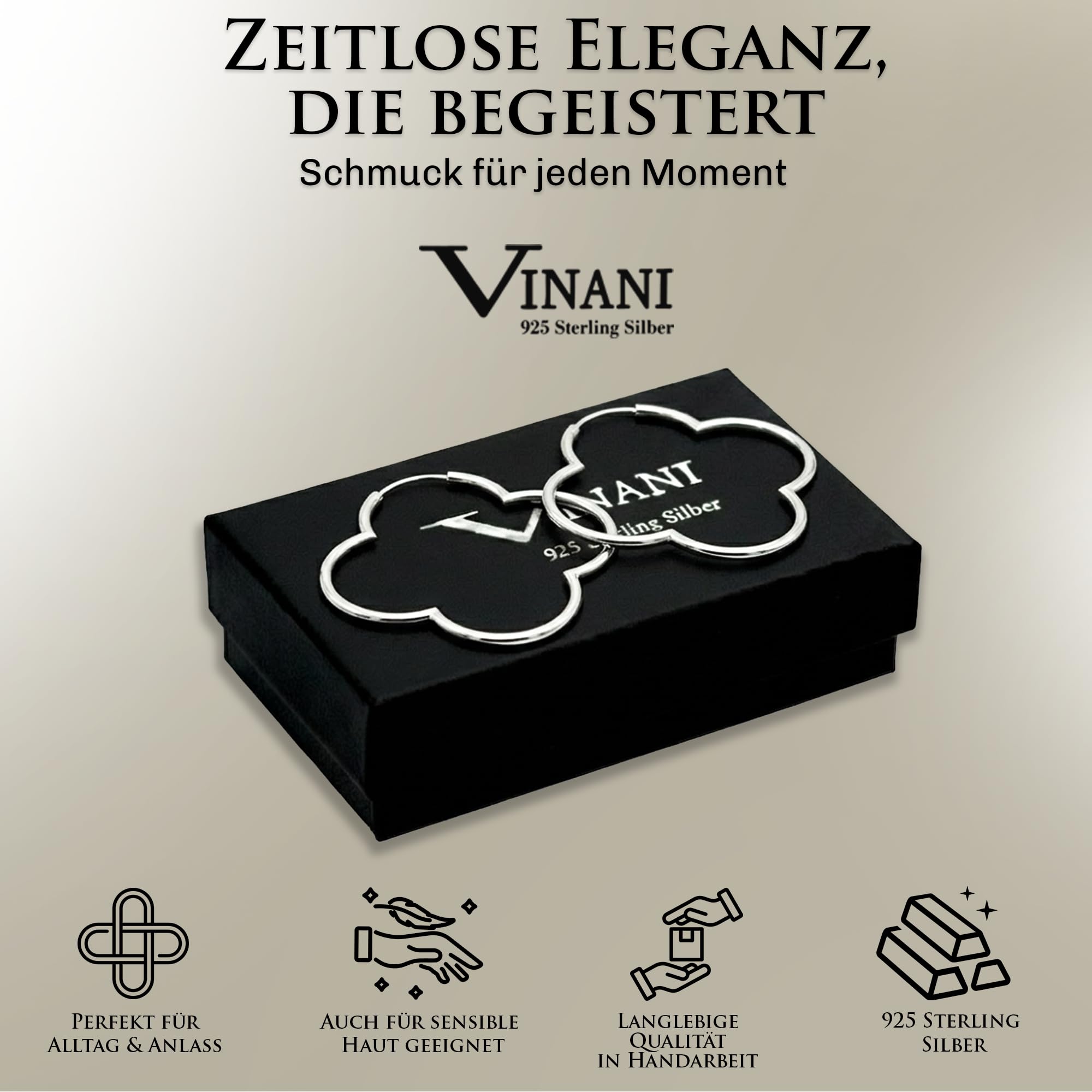 Vinani Damen Ohrringe 925 Silber - Creolen Blume glänzend groß Hoop Flower - 925 Sterling Silber für Frauen - 2CBM