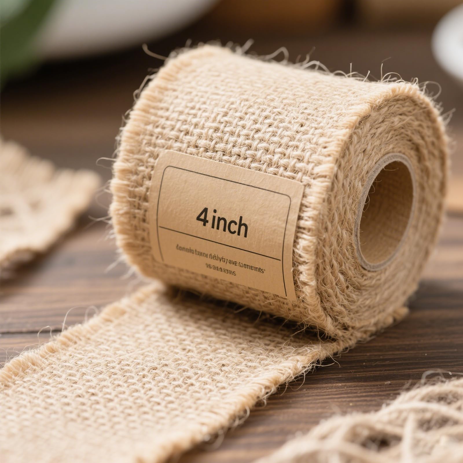 KINJOEK Cinta de arpillera de 4 pulgadas de ancho y 54 yardas, cinta de yute natural, cinta de manualidades para regalos de Navidad, boda, tela de arpillera, bricolaje para decoración