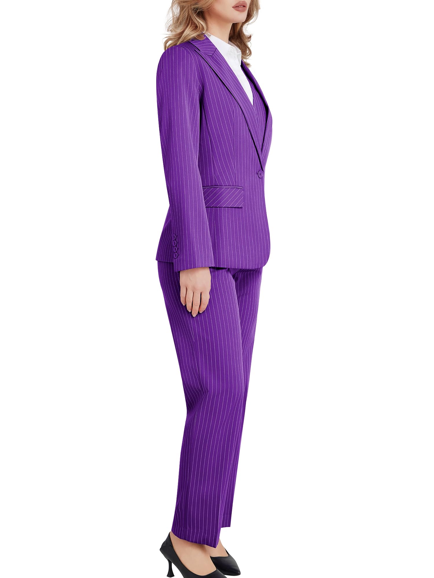 Kelyaa Completo da donna, 3 pezzi, a righe, con un bottone, slim fit, giacca e pantaloni professionali