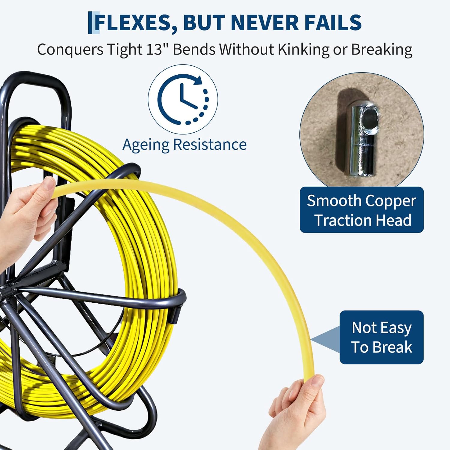 Garvee Fiberglass Fish Tape Ultimate Professional Duct Rodder with Heavy-Duty Fish Tape Cable Puller and Durable Steel Stand for Wire Installation in Conduits, Walls & Floors