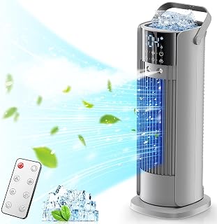 Portable Air Conditioner - 90° Oscillating Tower Fan with Remote, 16" Evaporative Air Cooler with 4 Wind Speeds/Digital Touch Screen/Cool Mist/2-10H Timer - Cooling fan Air Conditioner (Gray)