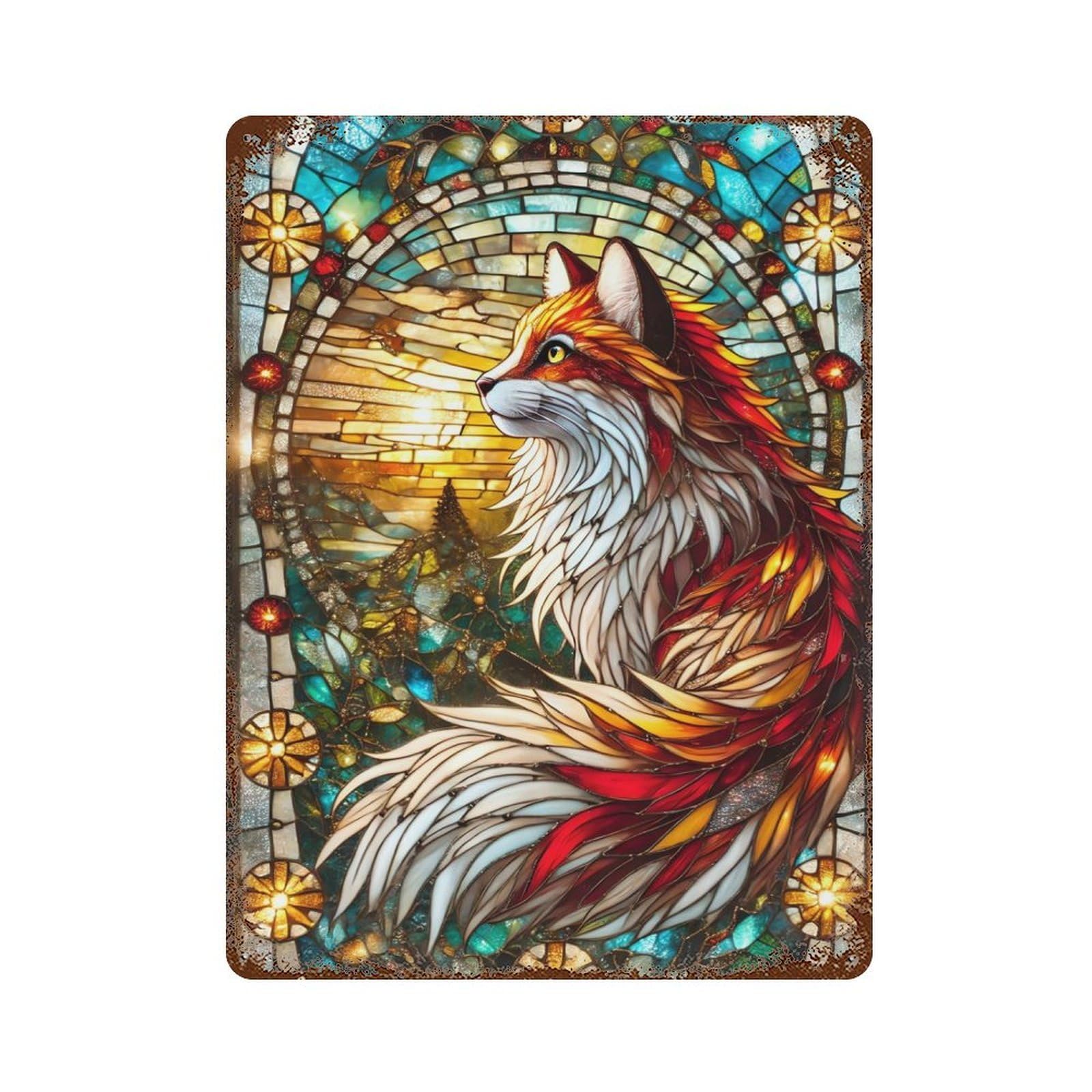 Vintage Rust Metal Sign Scarlet Forest Cat 15.7"x11.8", Decorative Metal Wall Art for Basement, Hobby Room And Garage Decor