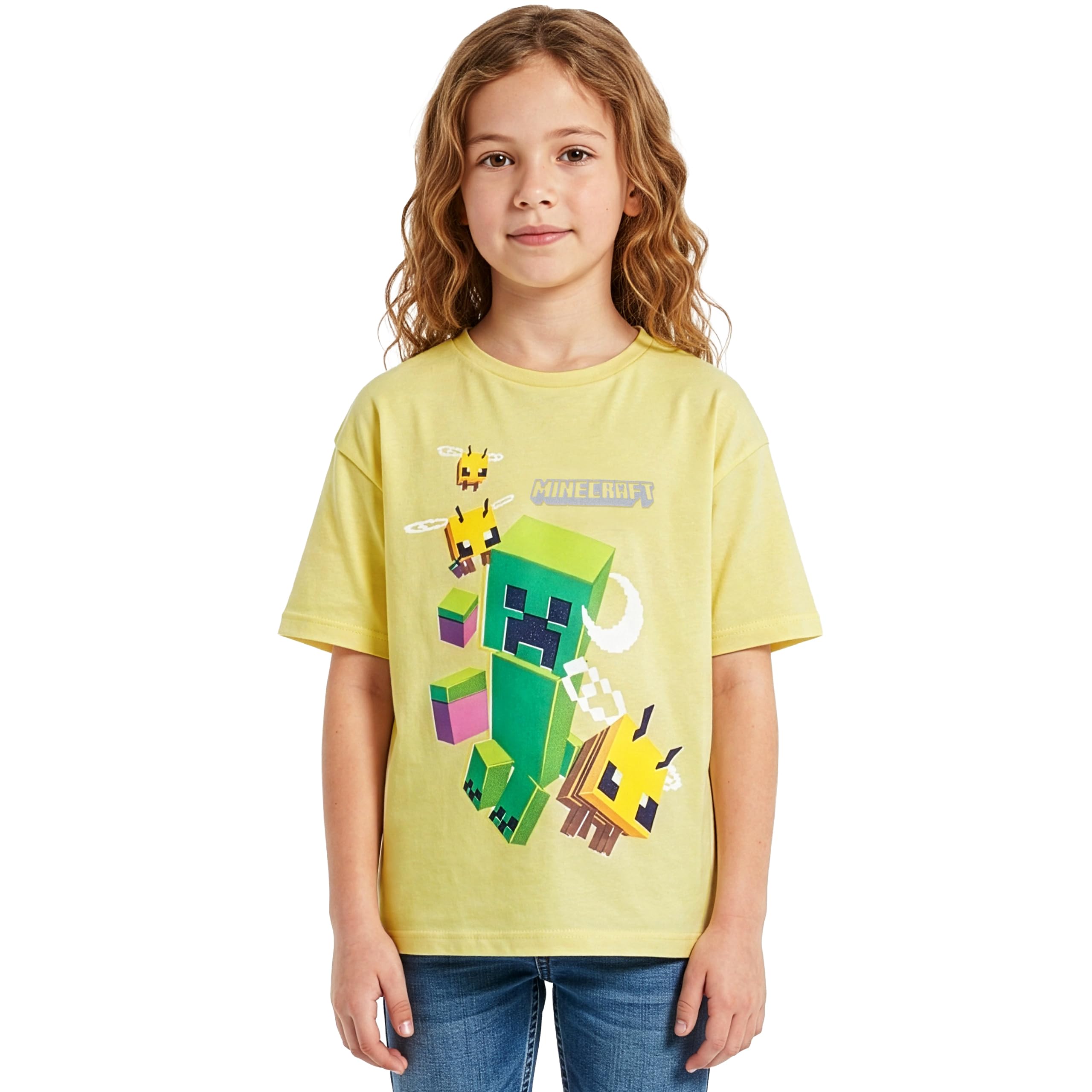Minecraft Camiseta para Gamers, Camiseta para Niña con Abejas Y Creeper, Camisetas de Manga Corta Niña