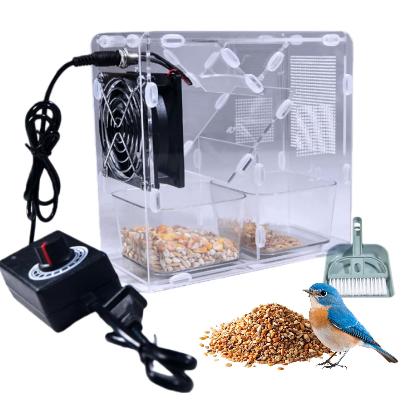 KJZQXYX Bird Seed Cleaner Machine, Electric Grain Blown Shell Machine, with Adjustable Speed & 2 Independent Granaries,for Grains,Melon Seeds