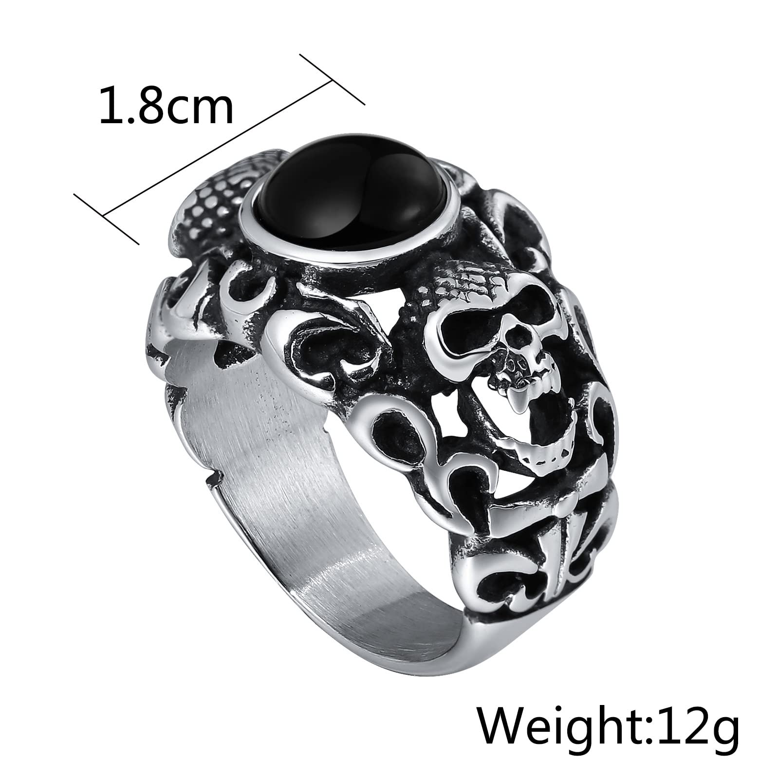 Anello A Fascia Uomo Acciaio Anelli Fidanzamento Uomo Anello Teschio Gotico con Pietra Rotonda Anelli Fidanzamento Marrone/Nero Taglia 15 to 25