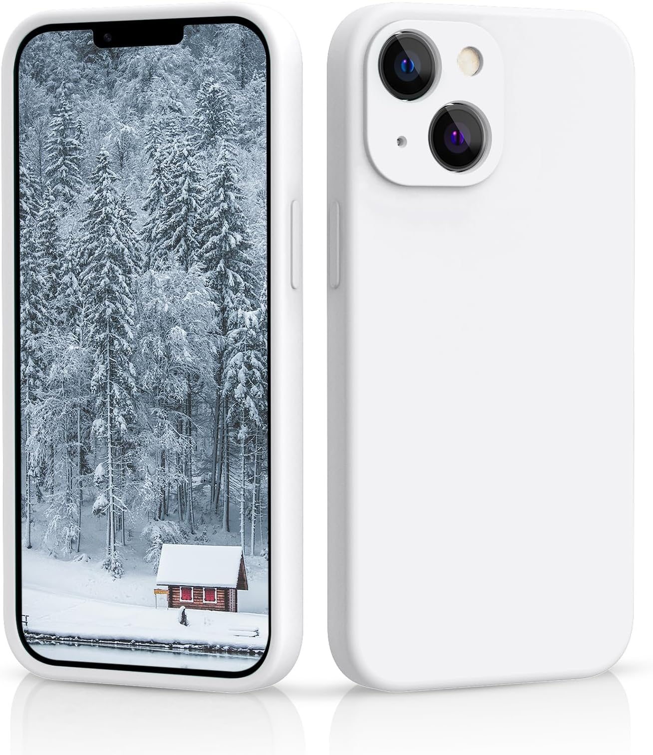 Slim-Fit for iPhone 13 Case,Skin Soft Liquid Silicone,Sturdy Shockproof Hard Frame Cover with Anti-Scratch Microfiber Lining,Full Protection for Screen and Camera Lens, 6.1 inch (White)