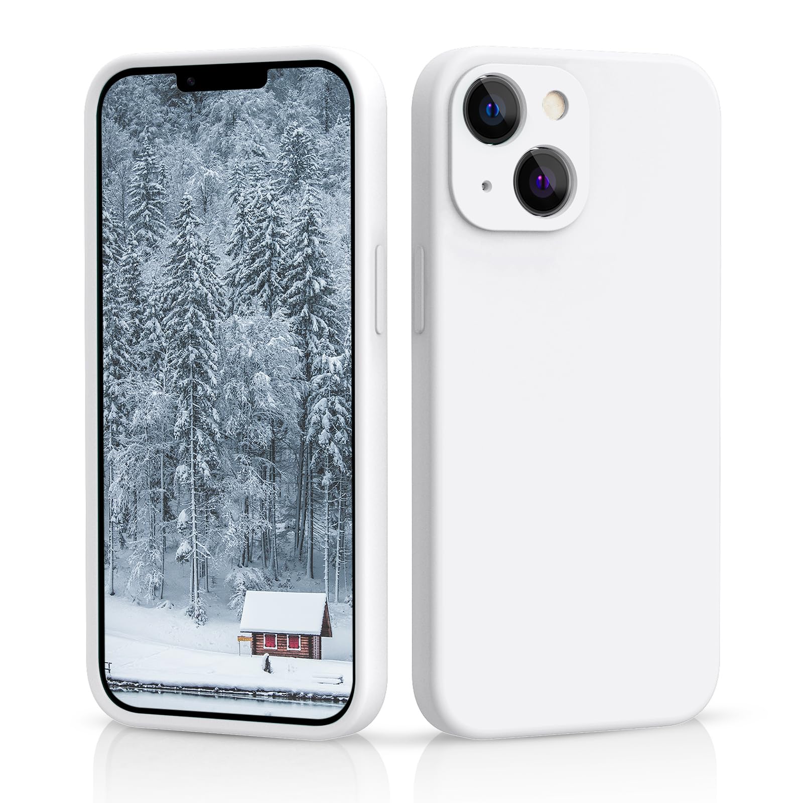 CALOOP Slim-Fit for iPhone 13 Case,Skin Soft Liquid Silicone,Sturdy Shockproof Hard Frame Cover with Anti-Scratch Microfiber Lining,Full Protection for Screen and Camera Lens, 6.1 inch (White)