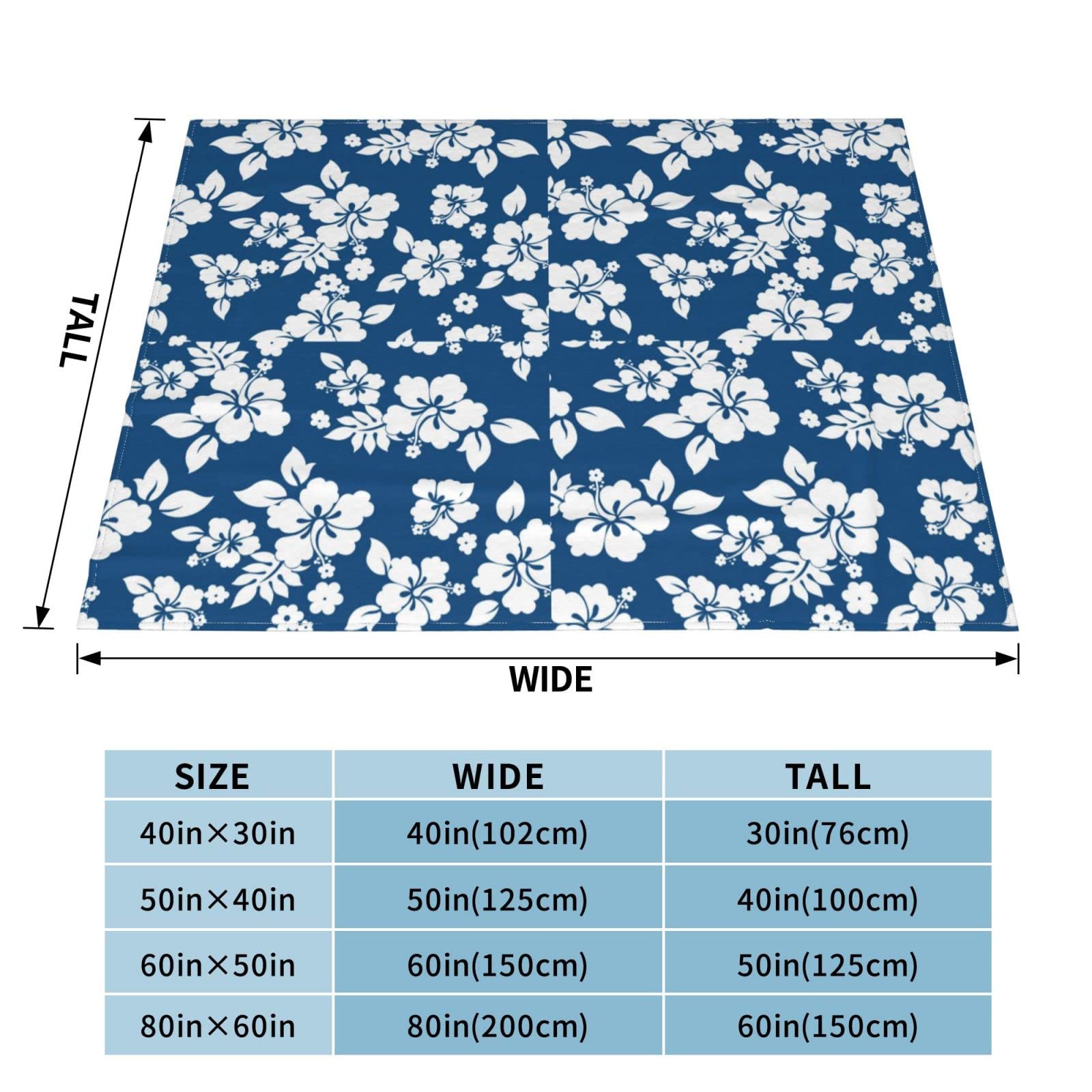 Coperta in micro pile ultra morbida con fiori hawaiani, 200 x 160 cm, per letto, divano, viaggio, campeggio, soffice e accogliente lavabile in lavatrice