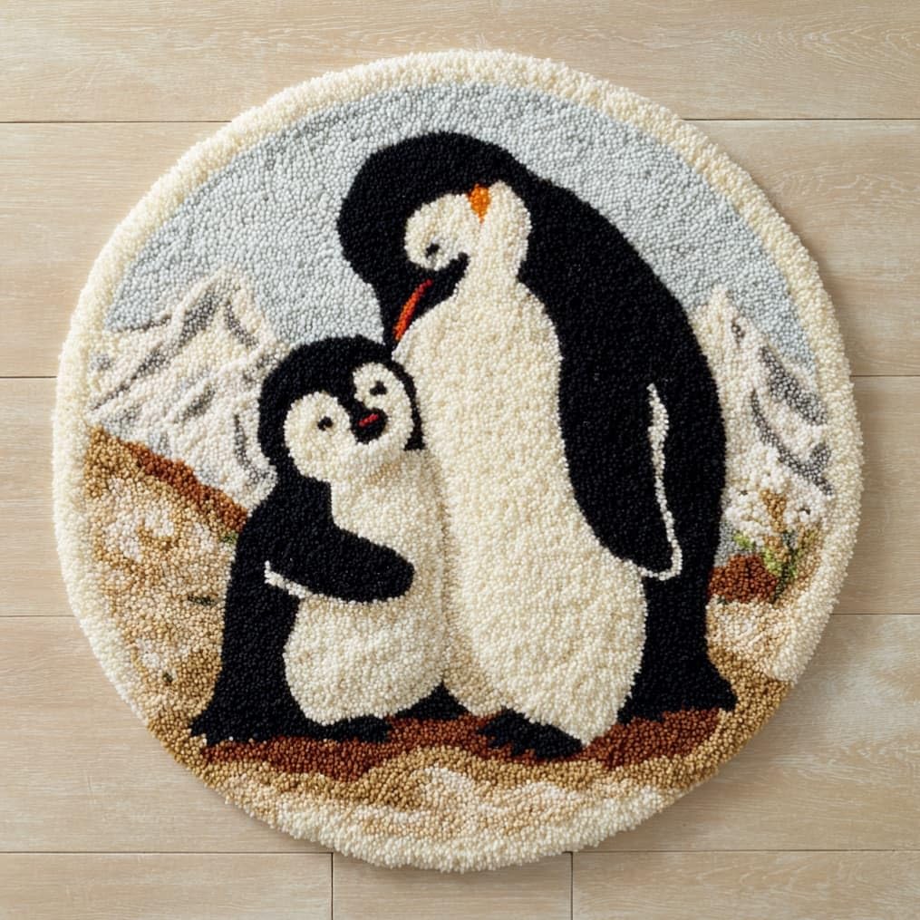 Kitquiver Latch Hook Craft Kit Rug Penguin 50X50Cm