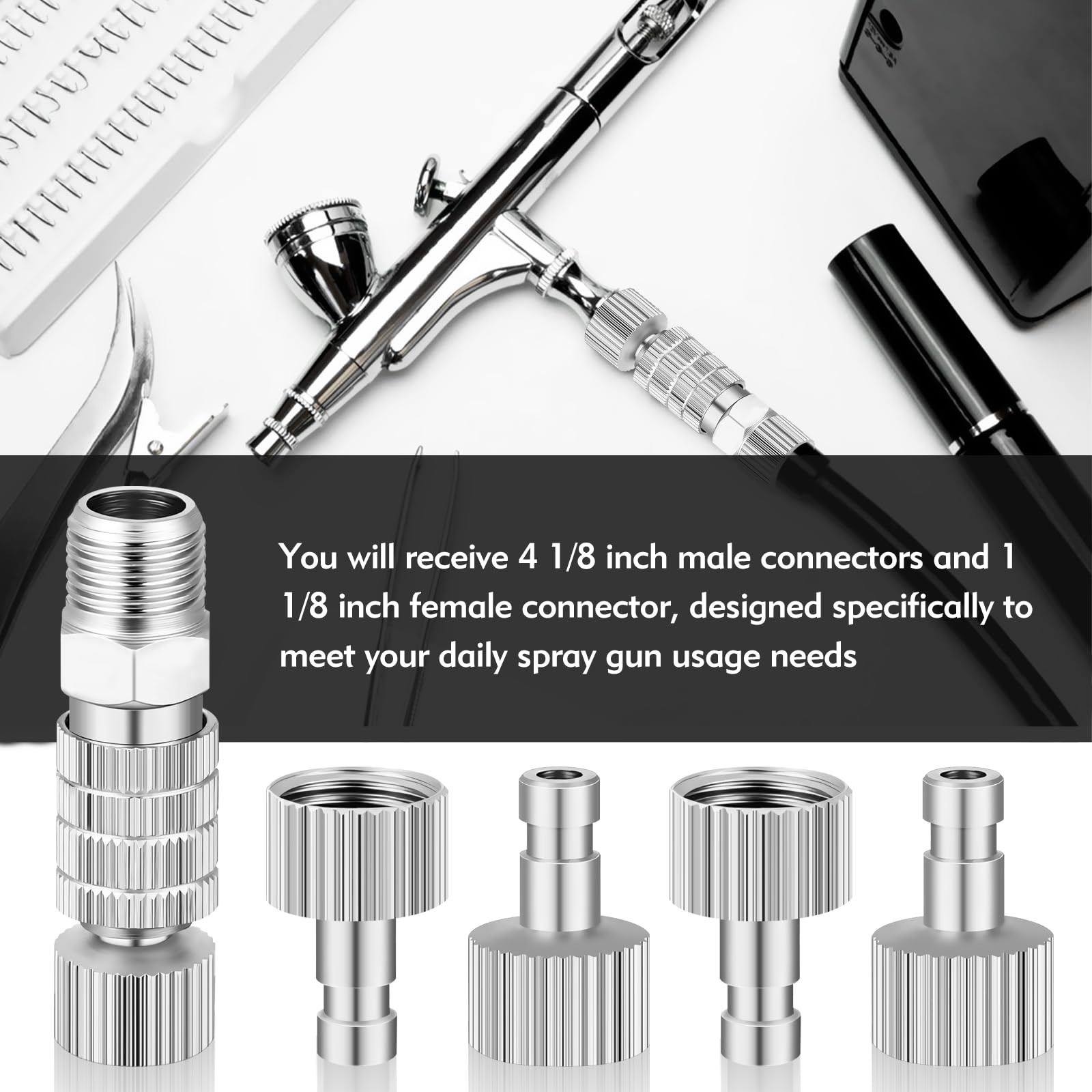 5 PCS 1/8 Inch Male Fitting Adapters and Female Connector Adjustment Control Valve Airbrush Hose, Airbrush Accessories - Image 4