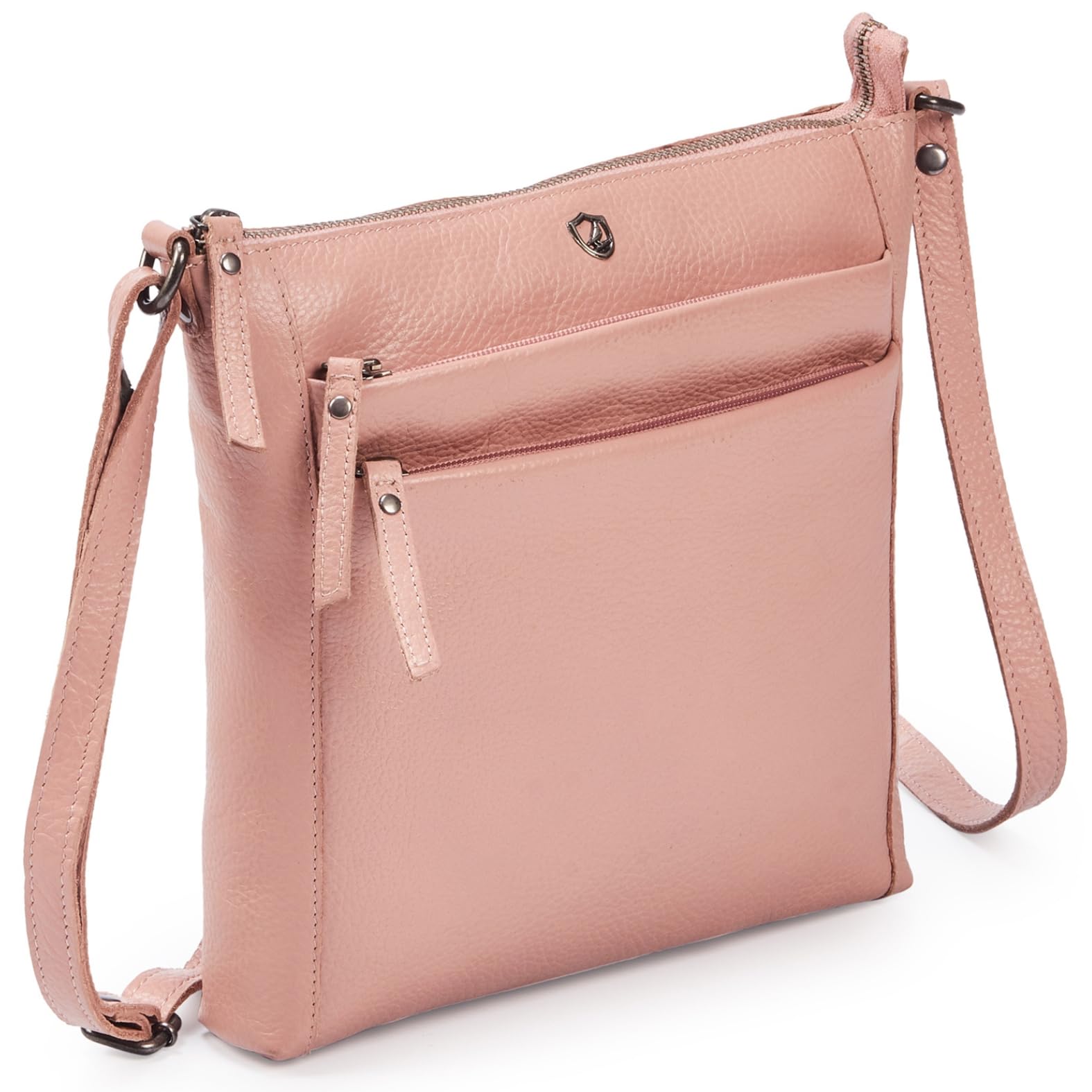 Leather Crossbody Bags for Women Small Genuine Nappa Purse Multi-Zip Travel Sling Shoulder Handbag Adjustable Strap