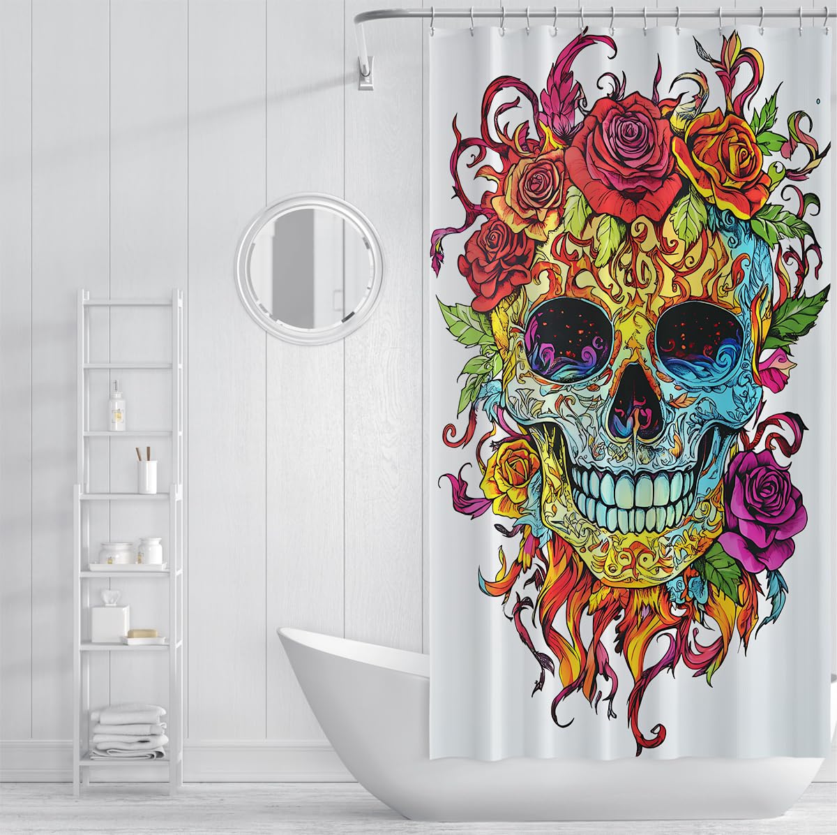 Tende Doccia Teschio Gotico Rosa Colorato Bianco Bagno 200x200cm
