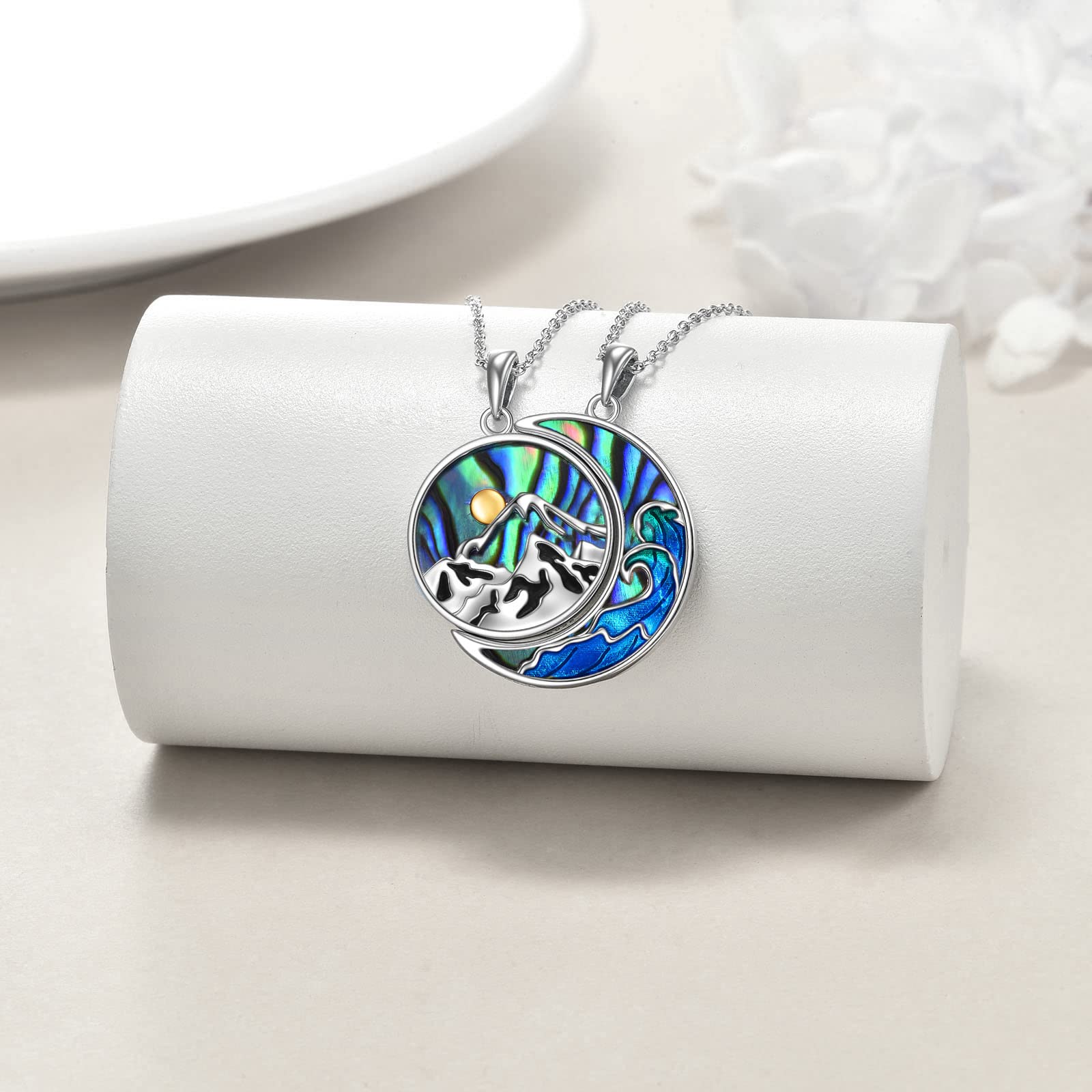 ONEFINITY Berg Ozean Welle Paar Halskette Sterling Silber sein und ihr Matching Halskette Paare Schmuck Geschenke für Frauen Männer Paare Freund Boyfriend