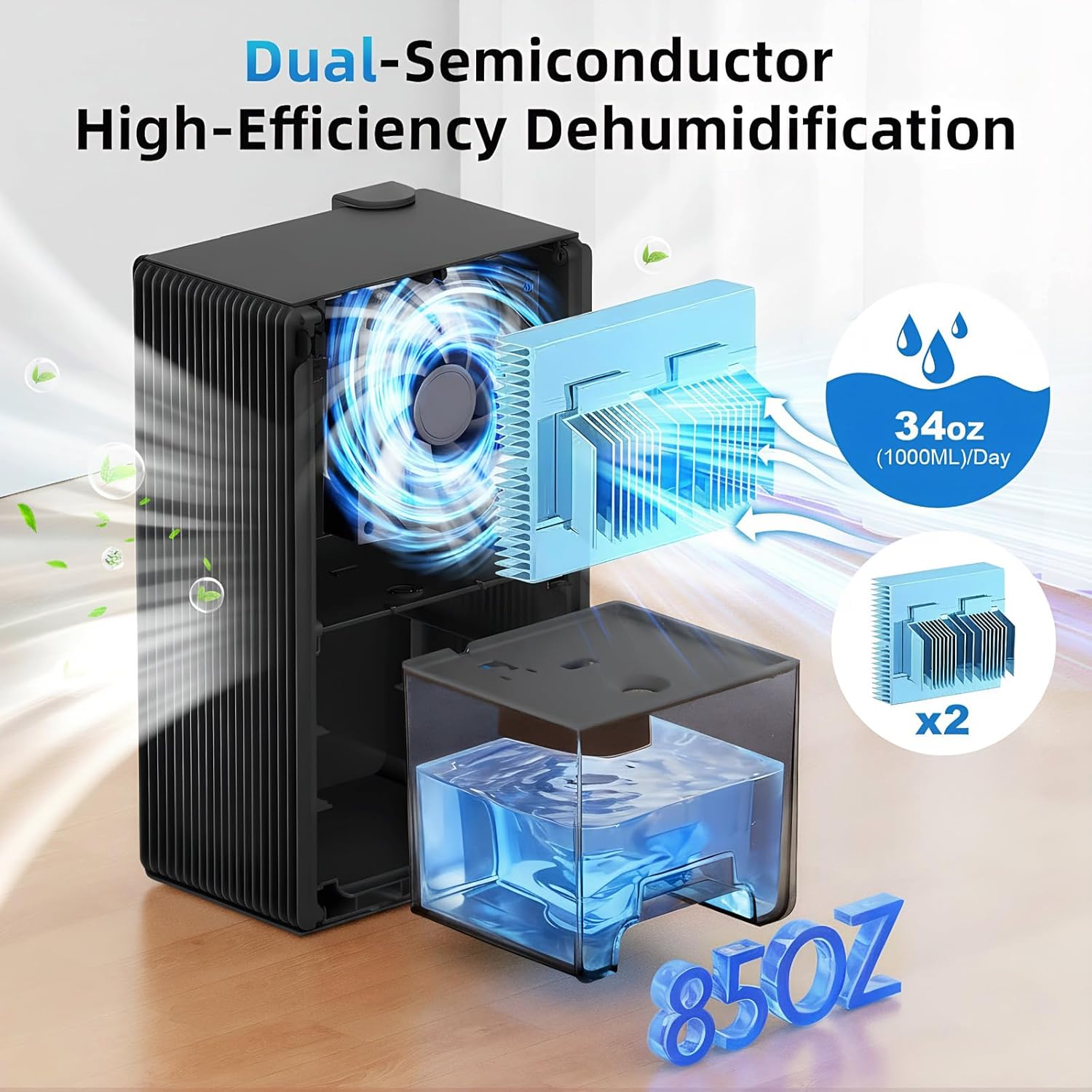 Dehumidifier for Home (85 OZ, 1000 sq ft) Small Dehumidifiers for Basement, Auto Shut-Off, Sleep Mode, 7 Color Light, Quiet Dehumidifier for Bedroom, Bathroom, Living Room with Drain Hose(Pure Black)