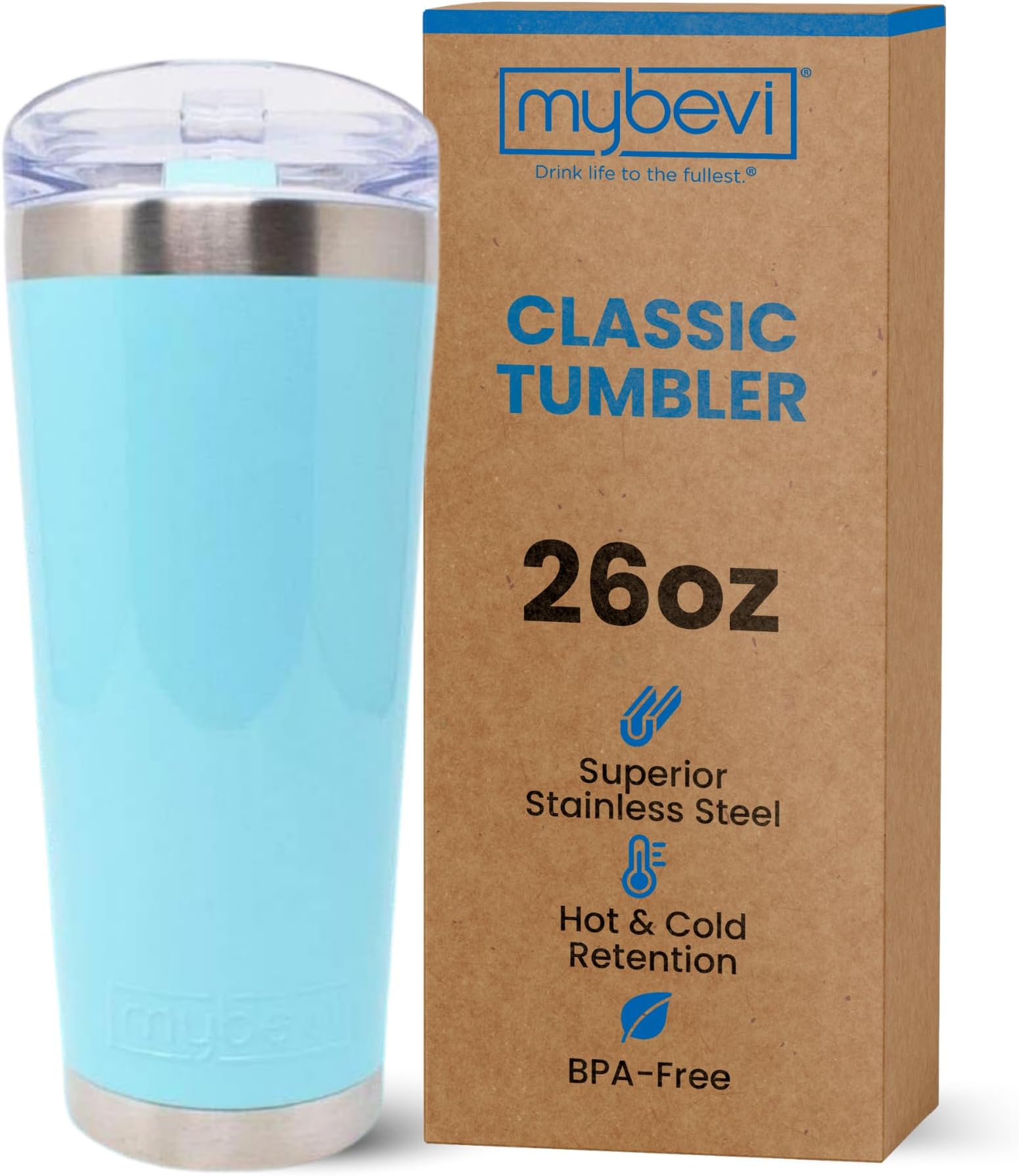 Classic Premium Stainless Steel Tumbler with 12-Hour Temperature Control, Tritan Lid, and BPA-Free Construction | Aqua Sky, 26 oz