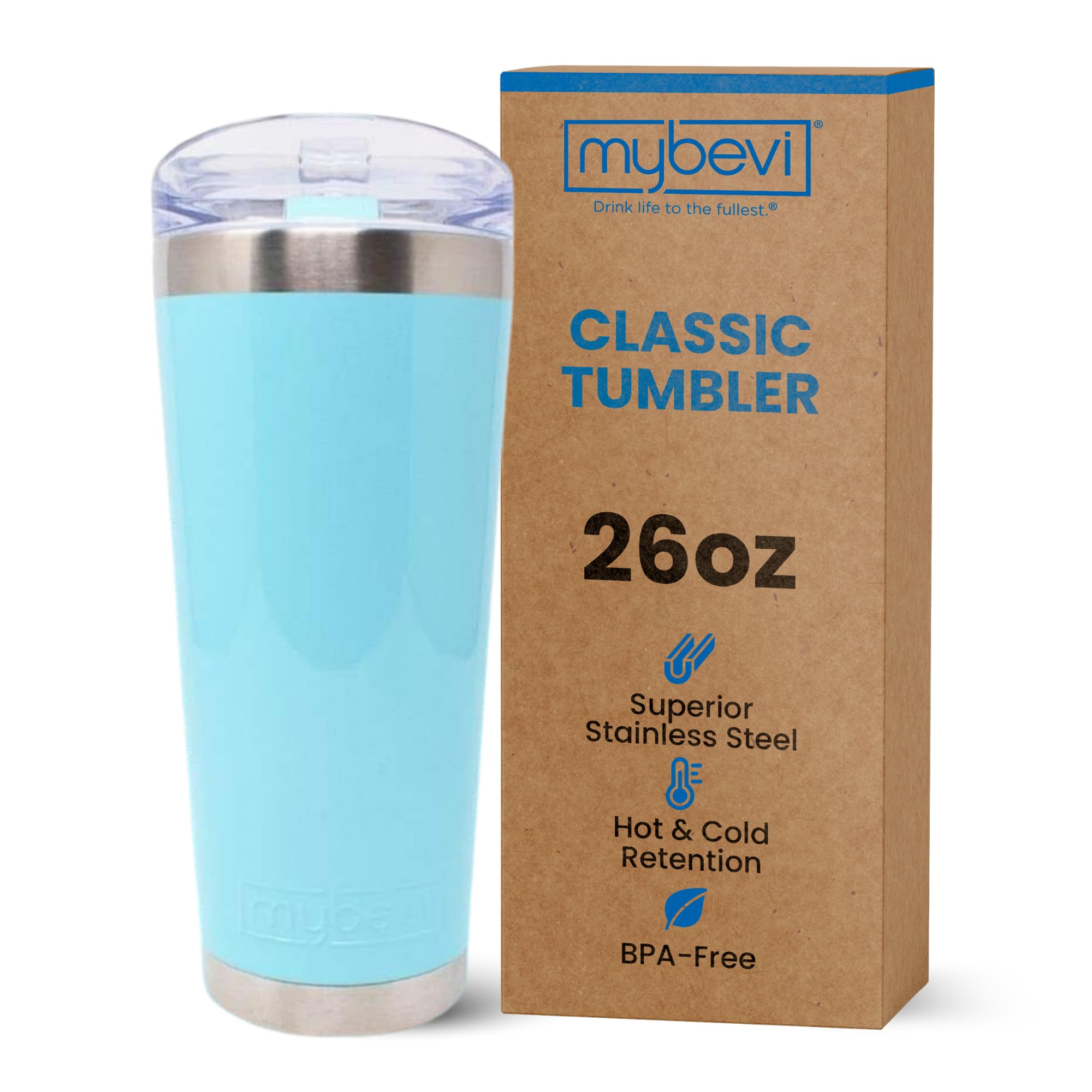 Classic Premium Stainless Steel Tumbler with 12-Hour Temperature Control, Tritan Lid, and BPA-Free Construction | Aqua Sky, 26 oz